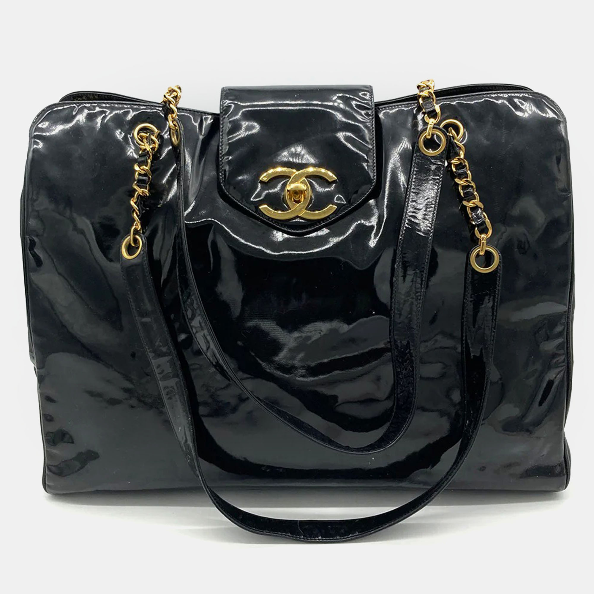 

Chanel Black Patent  Weekender Super Model Tote