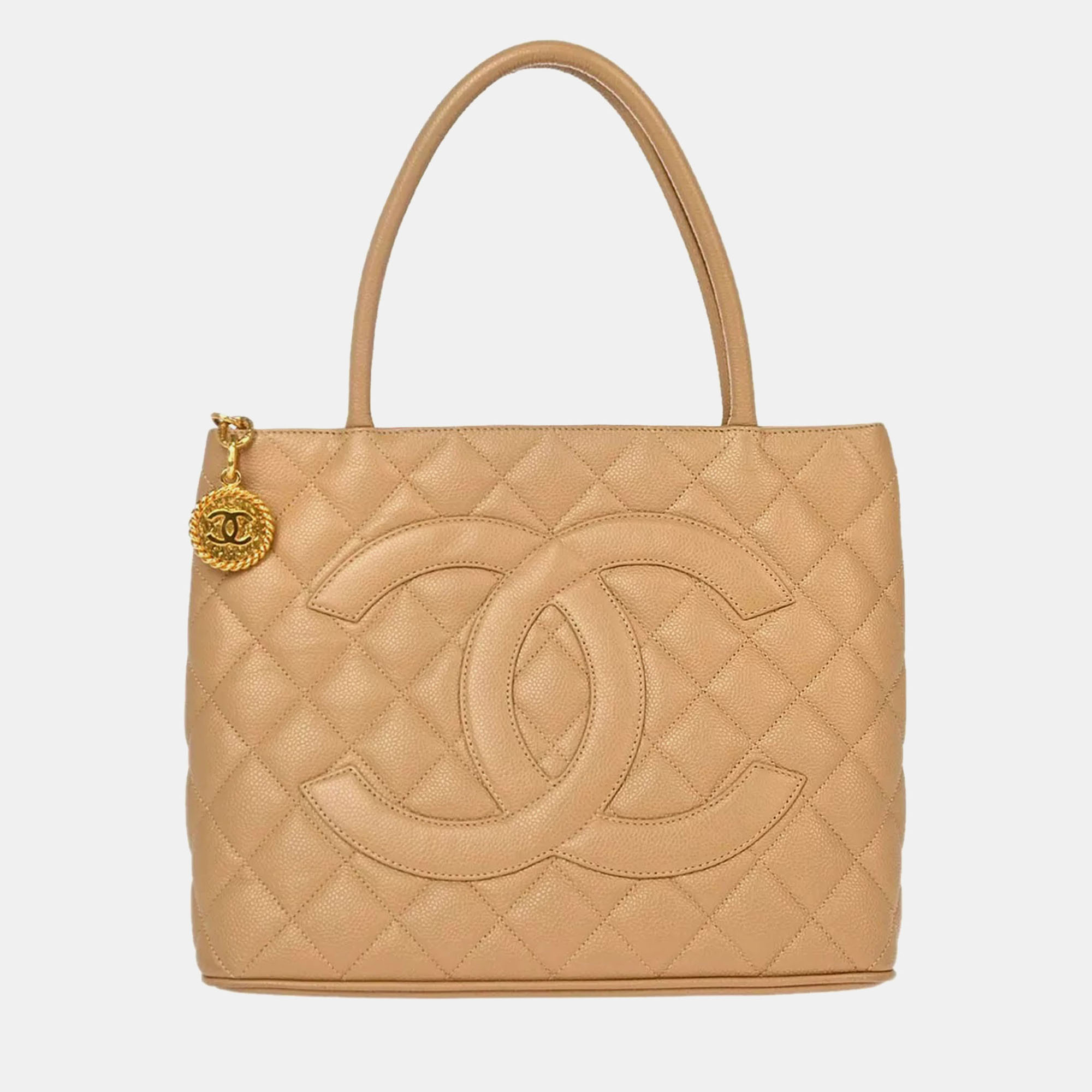 

Chanel Beige Calfskin Medallion Tote Handbag