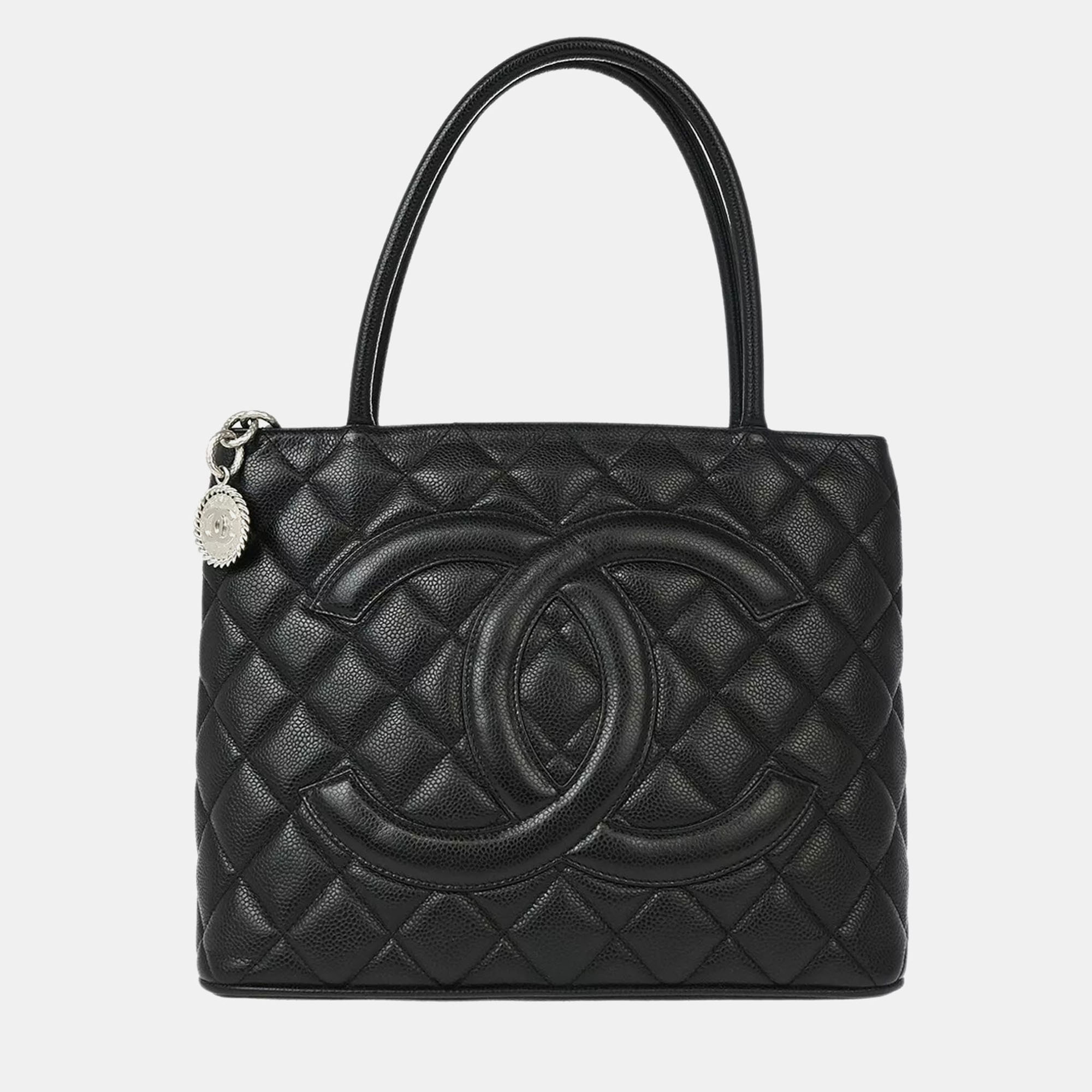 

Chanel Black Calfskin Medallion Tote Handbag