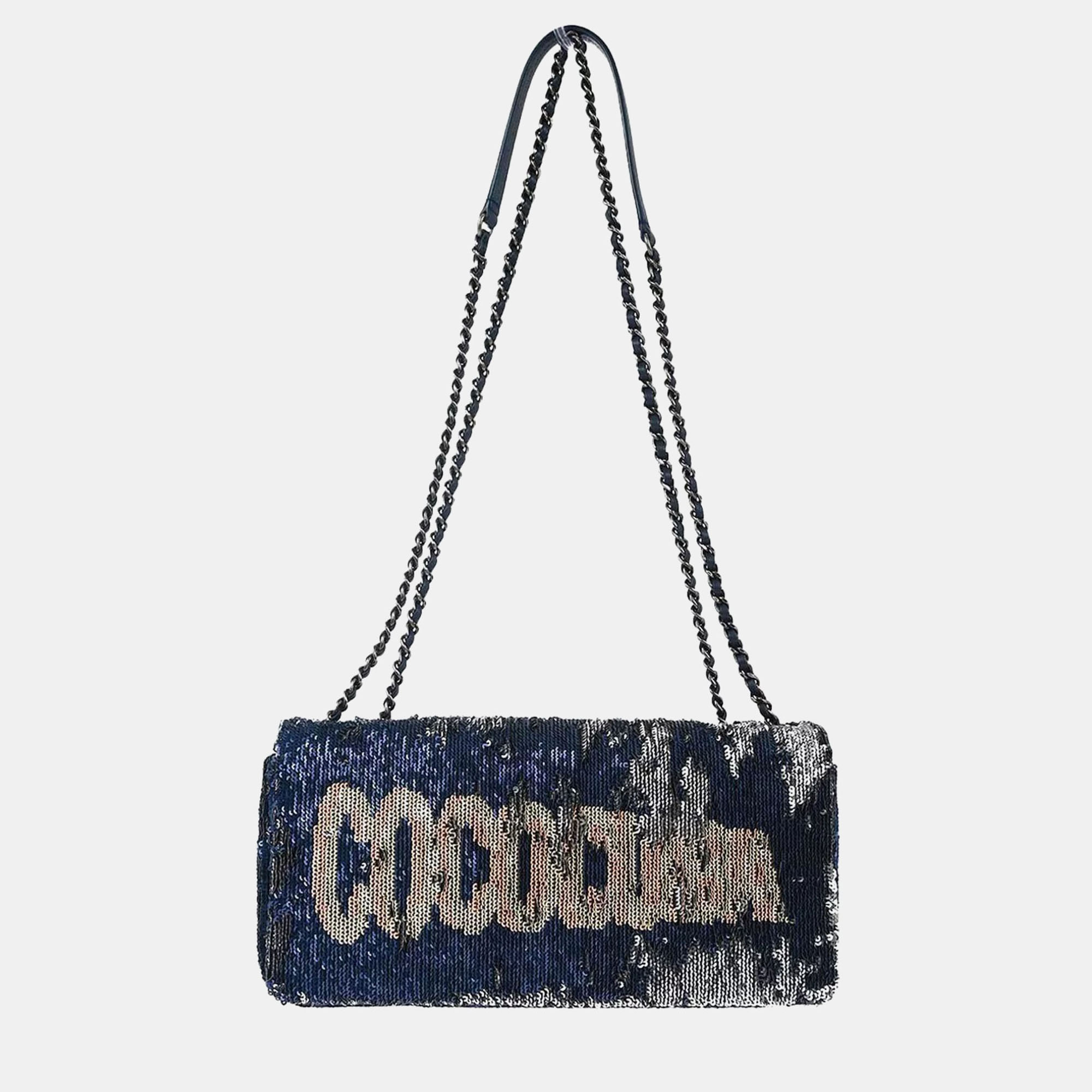 

Chanel Blue Sequins Cuba Flap Chain Shoulder Bag