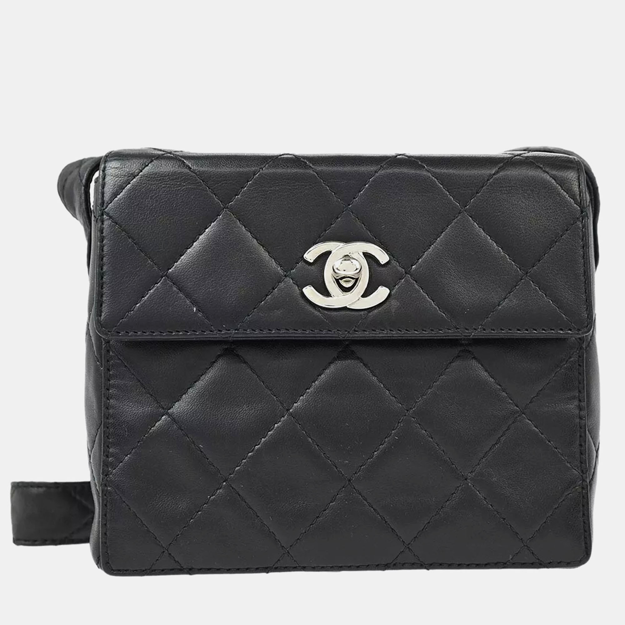 

Chanel Black Lambskin Straight Flap Shoulder Bag