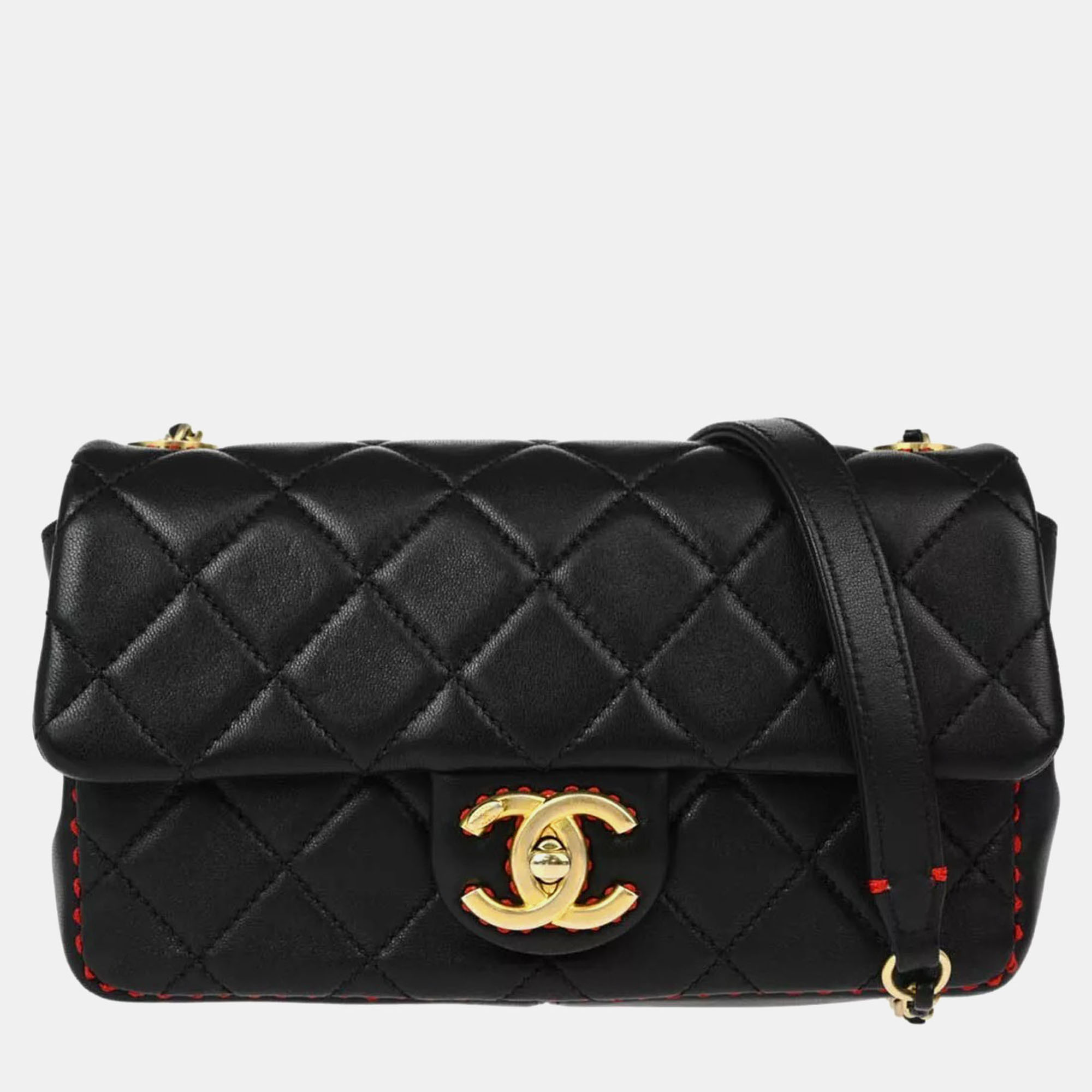 

Chanel Black Lambskin Single Flap Shoulder Bag