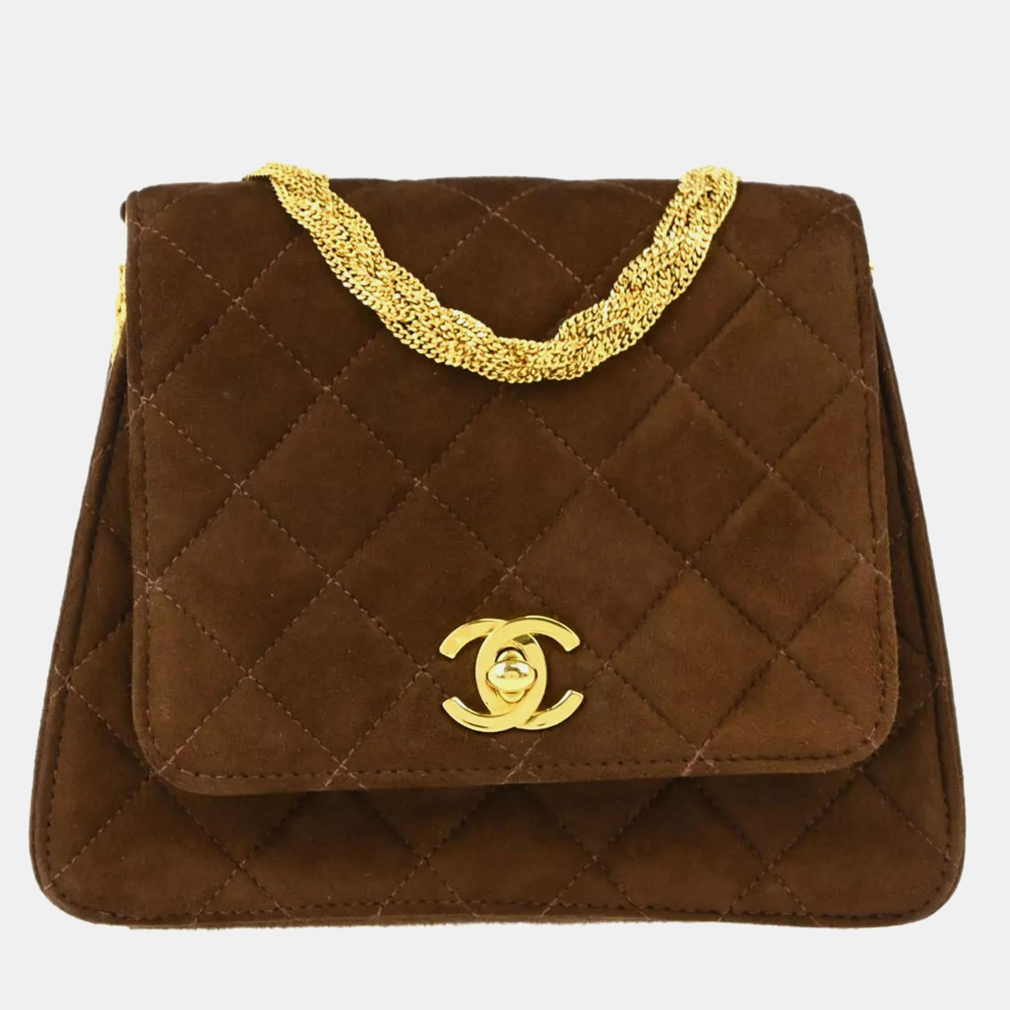 

Chanel Brown Suede Single Flap Shoulder Bag