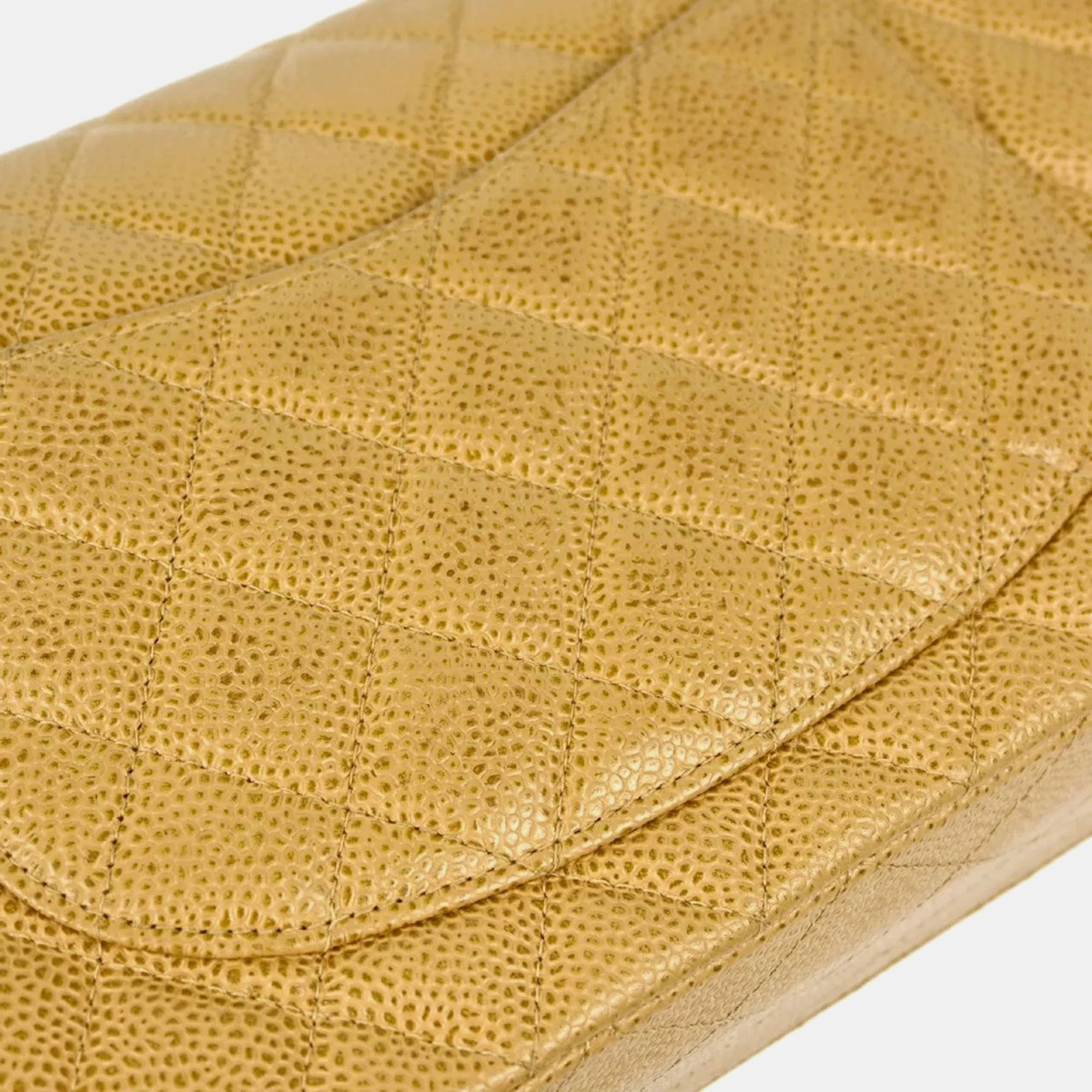Chanel Beige Caviar Leather Medium Classic Double Flap Shoulder Bag 