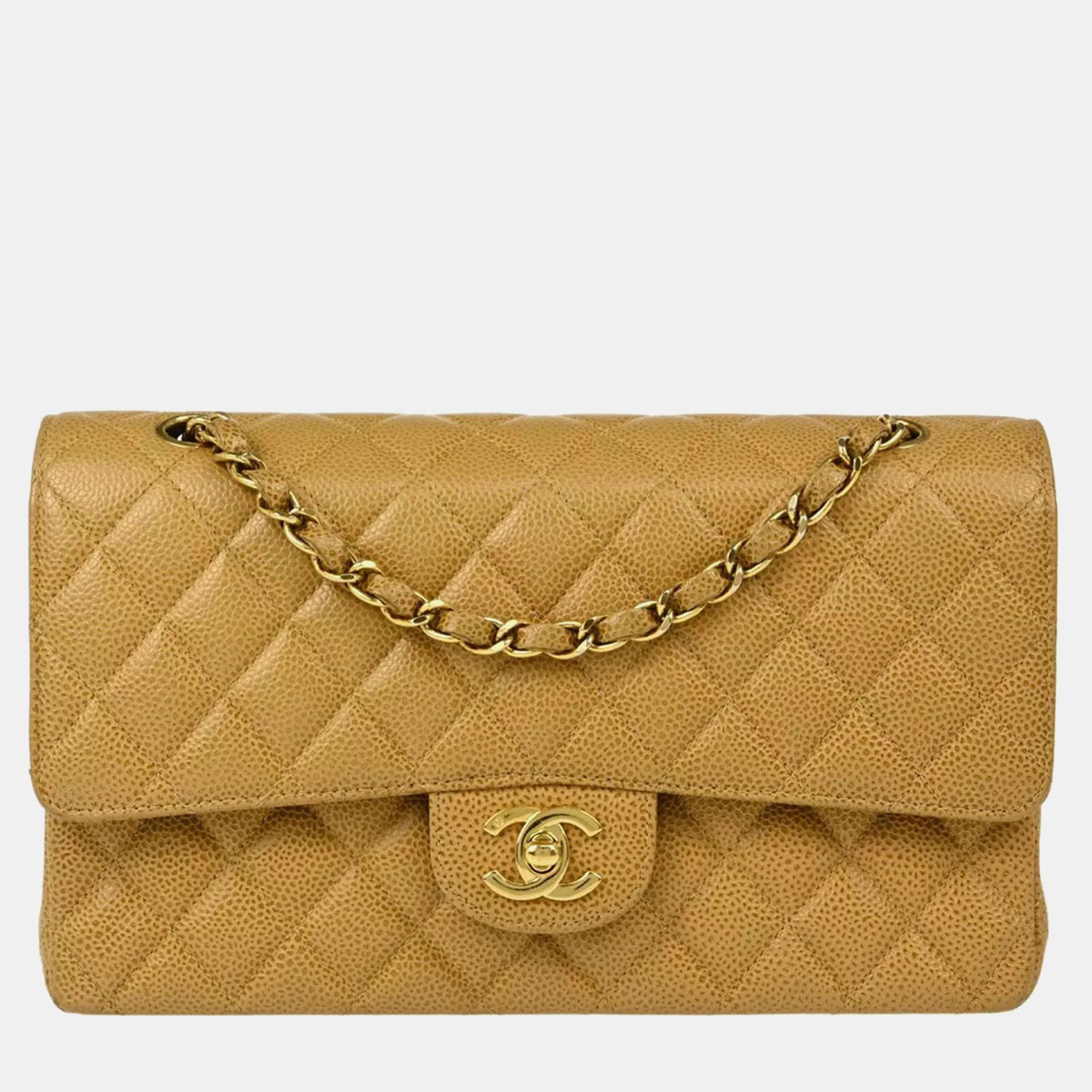 

Chanel Beige Calfskin Medium Classic Double Flap Shoulder Bag