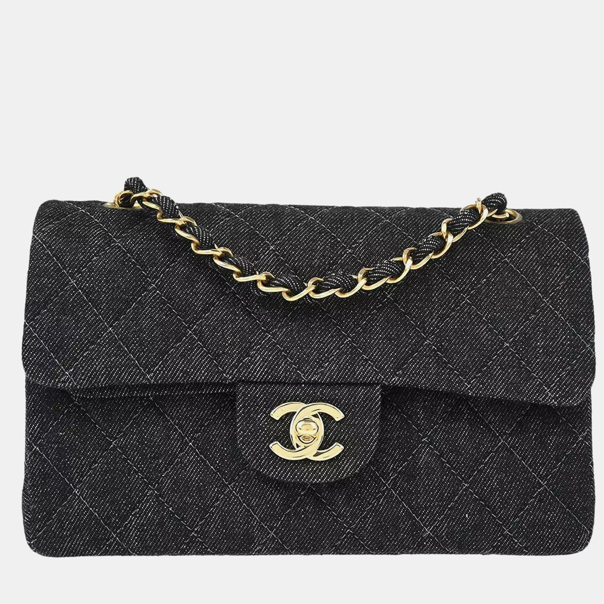 

Chanel Black Denim Small Classic Double Flap Shoulder Bag