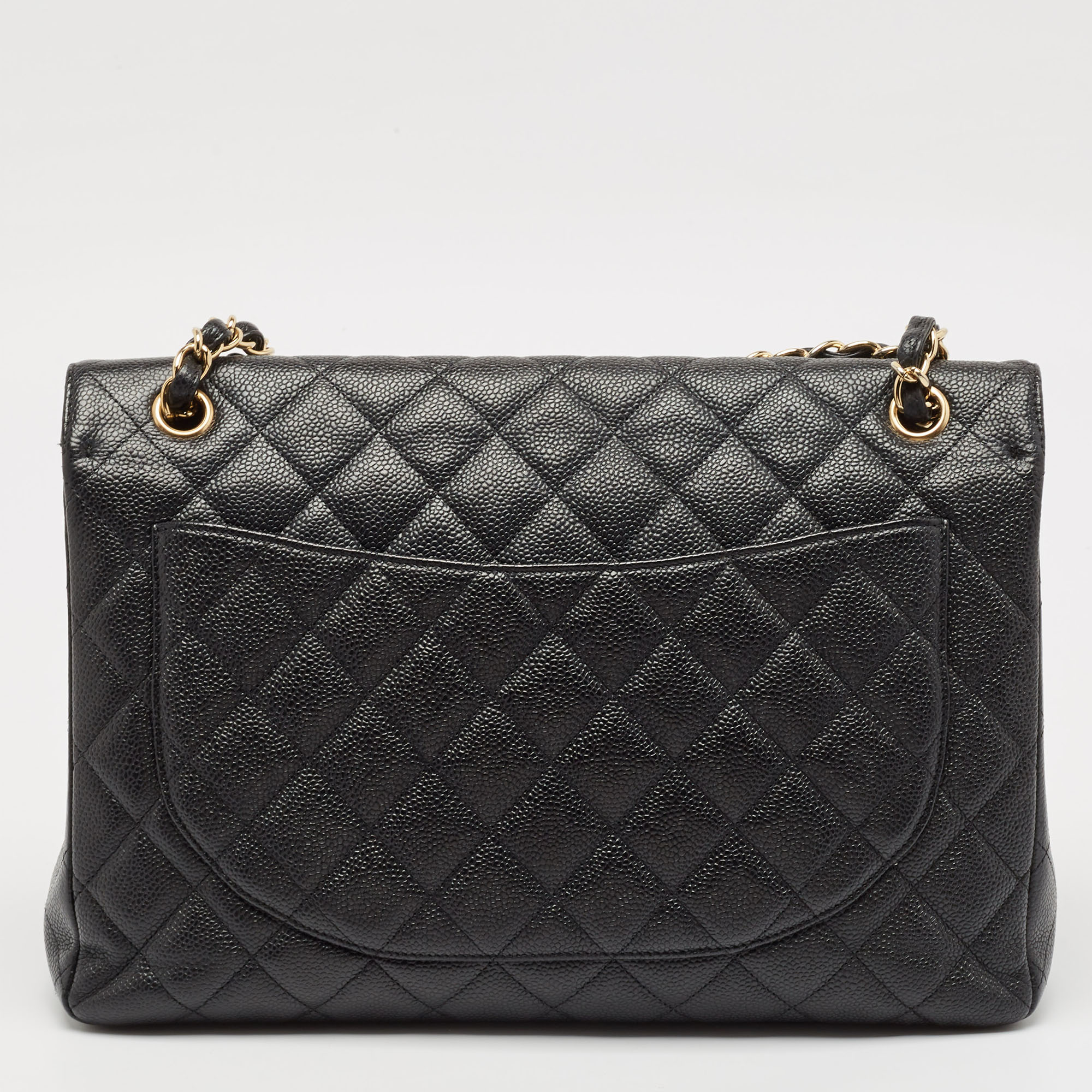 Chanel Black Quilted Caviar Leather Maxi Classic Single Flap Bag 