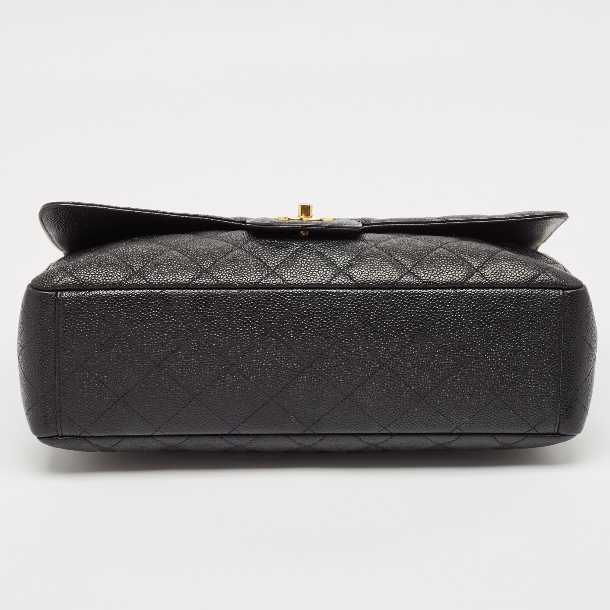 Chanel Black Quilted Caviar Leather Maxi Classic Single Flap Bag 
