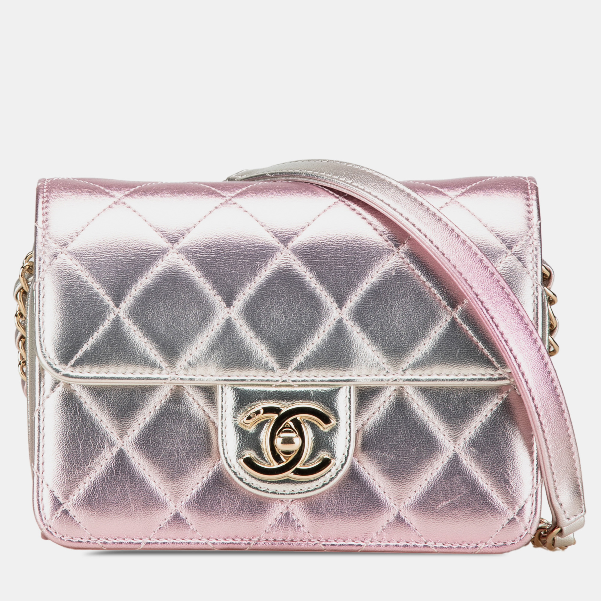 

Chanel Pink Mini Metallic Lambskin Like a Wallet Flap Bag