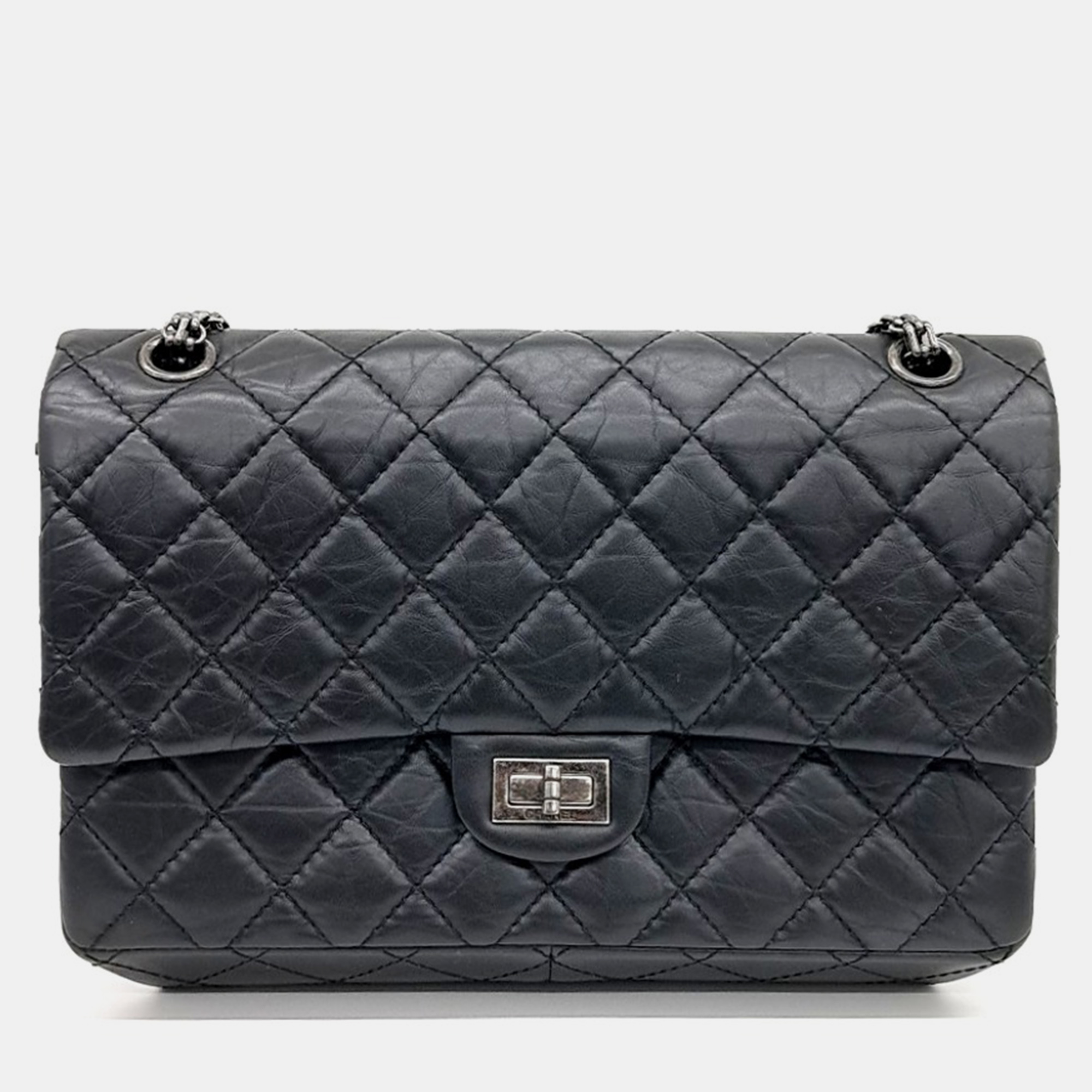 

Chanel Black Leather Vintage 2.55 Bag 28