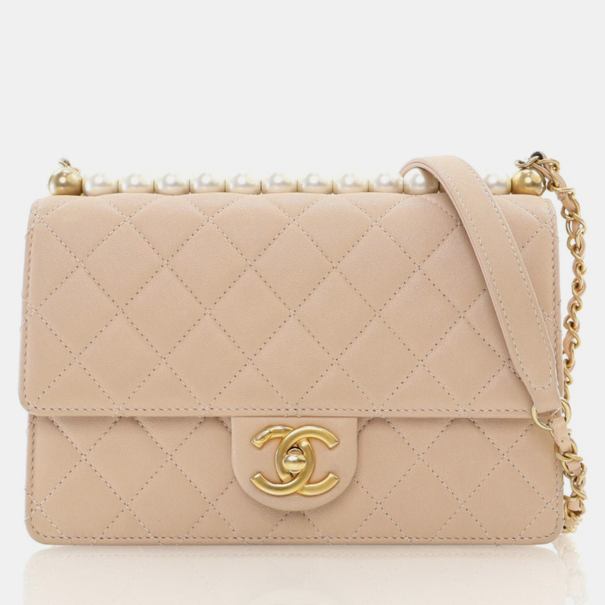 

Chanel Beige Calfskin Chic Pearls Flap Bag