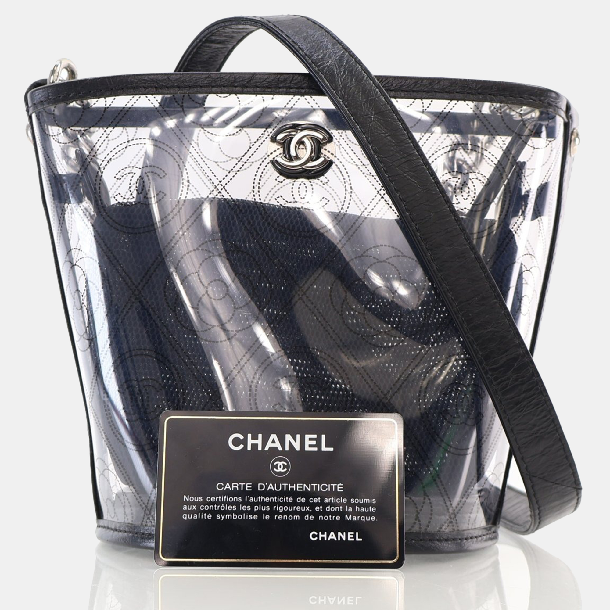 Chanel Black Crumpled Calfskin PVC Bucket Bag 