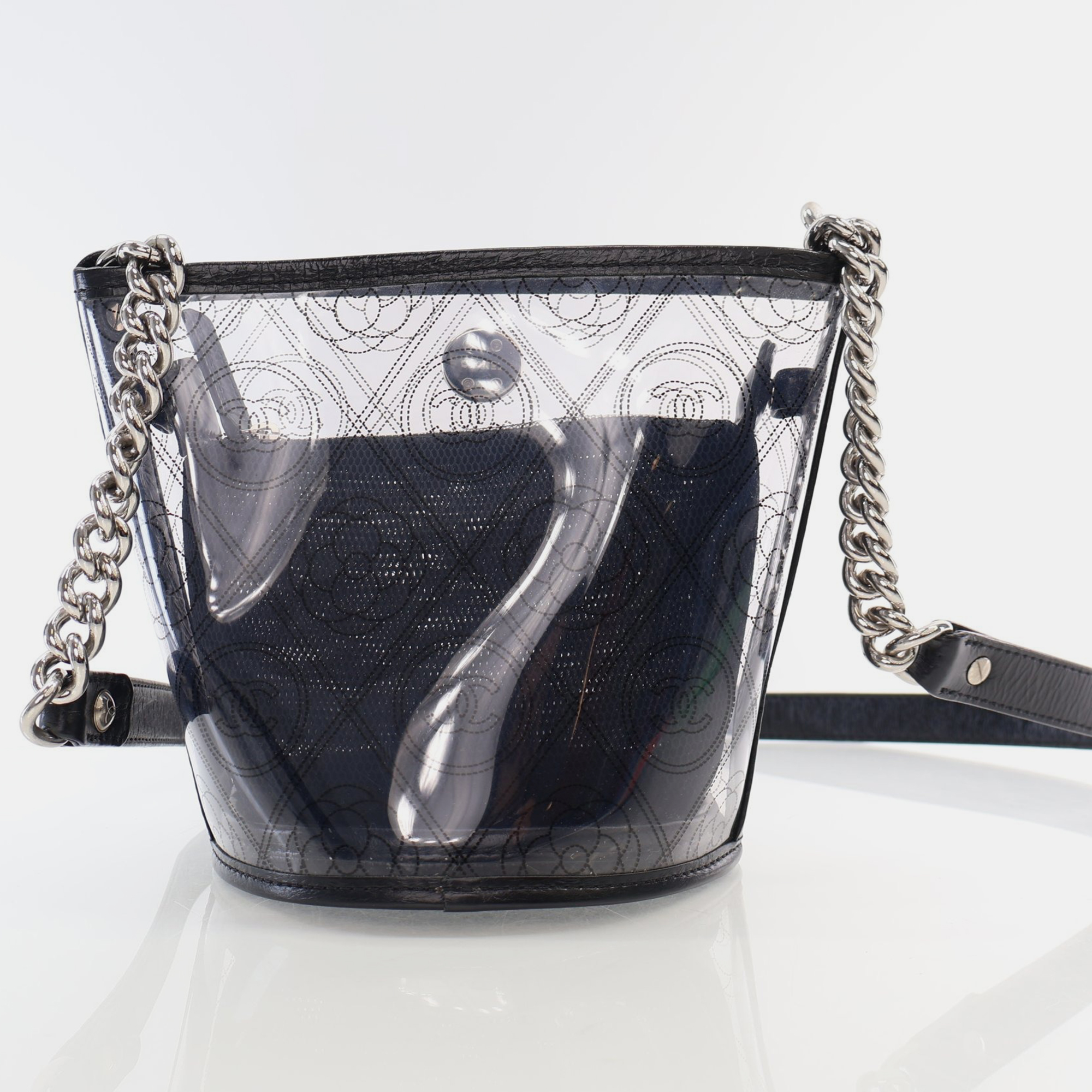 Chanel Black Crumpled Calfskin PVC Bucket Bag 