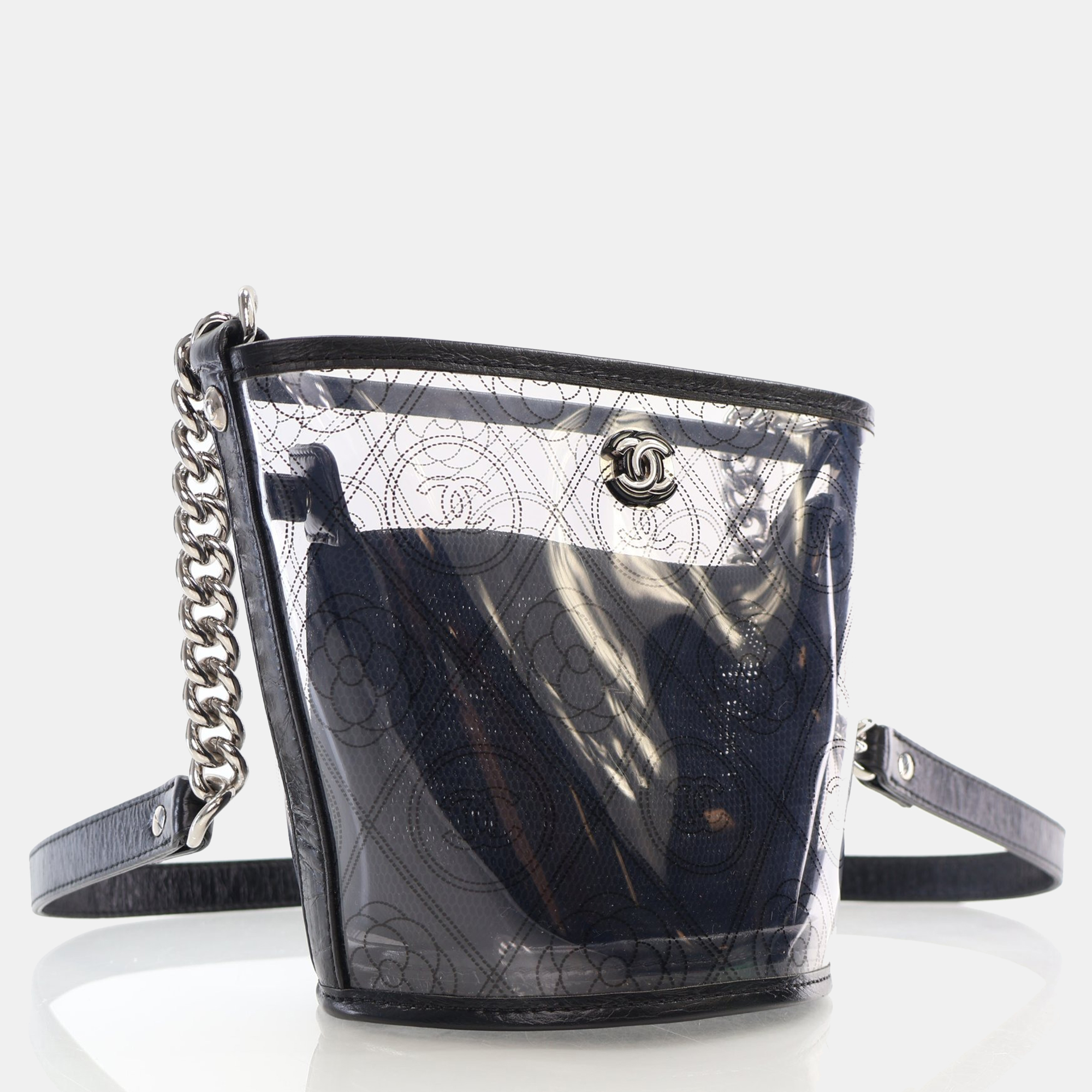 Chanel Black Crumpled Calfskin PVC Bucket Bag 