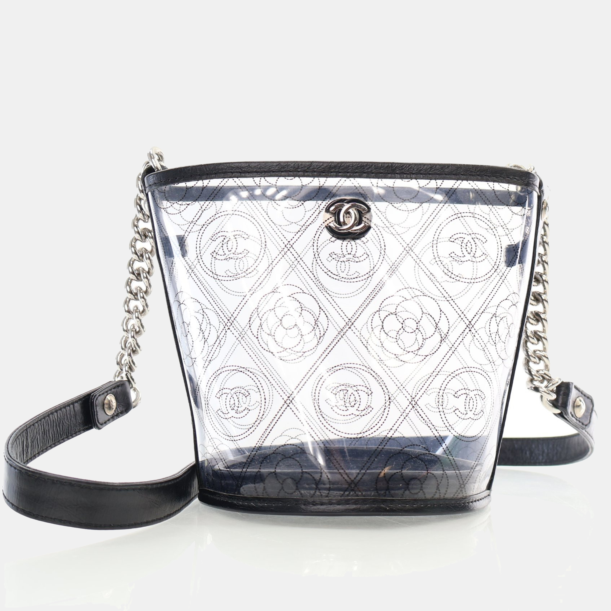 Chanel Black Crumpled Calfskin PVC Bucket Bag 