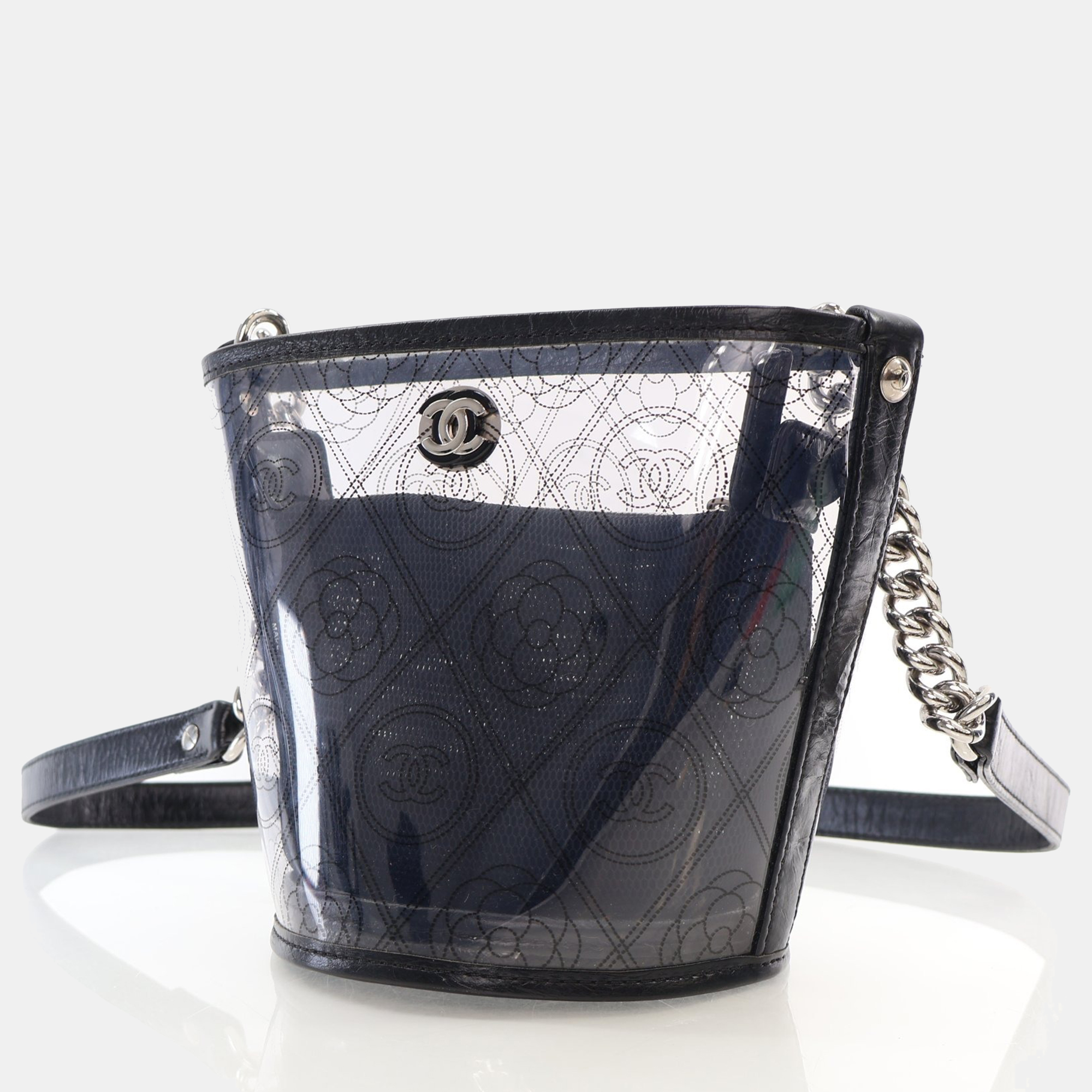 Chanel Black Crumpled Calfskin PVC Bucket Bag 