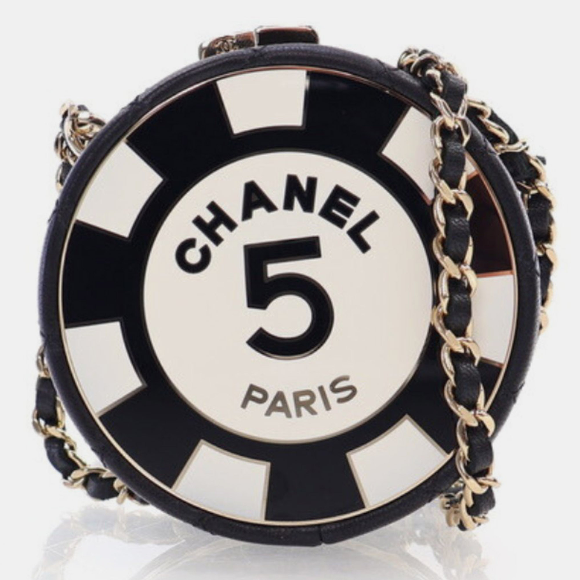 

Chanel Black Acrylic/Lambskin Round Poker Chip Clutch With Chain