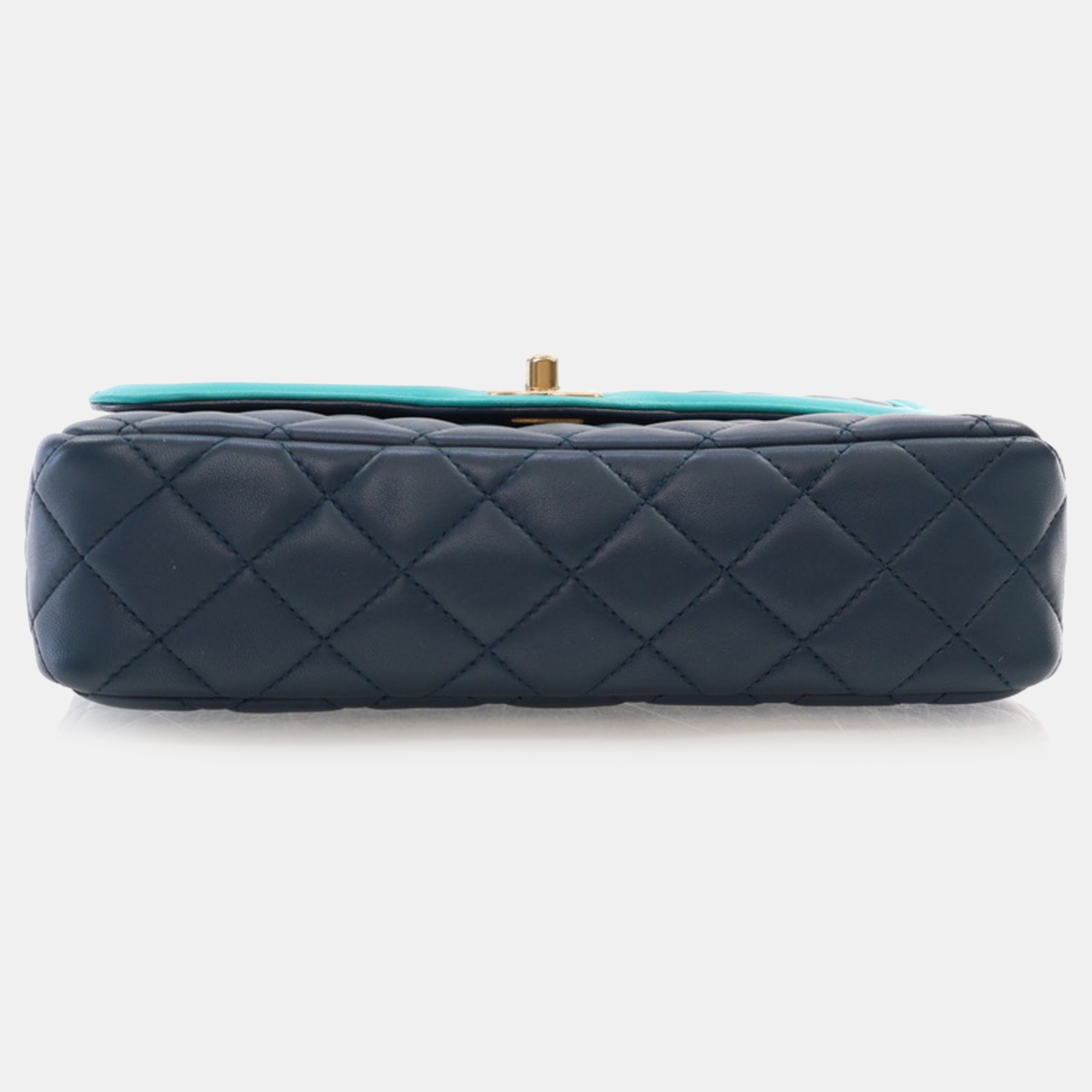 Chanel Medium Navy Turquoise Two Tone Lambskin Single Flap Bag 