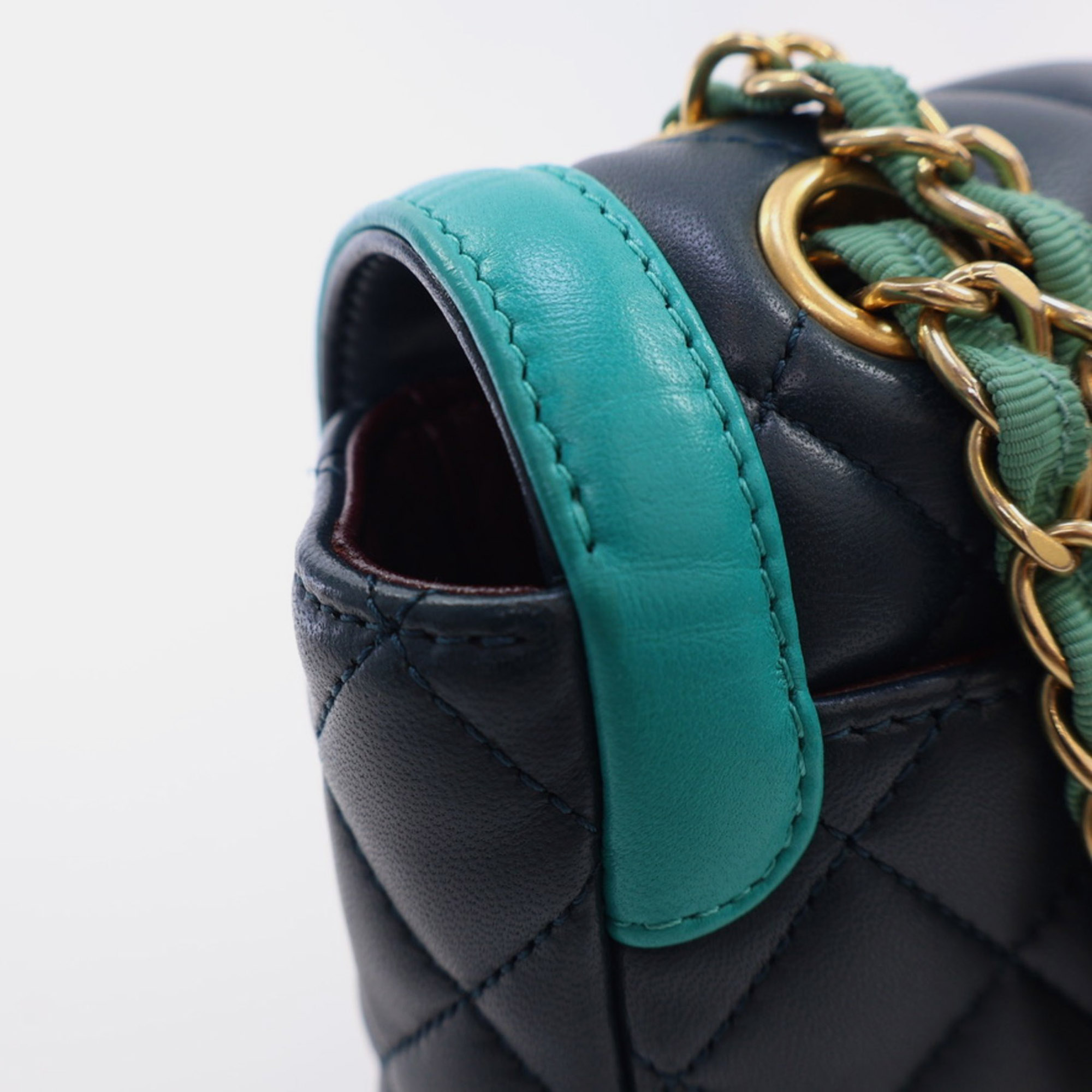 Chanel Medium Navy Turquoise Two Tone Lambskin Single Flap Bag 