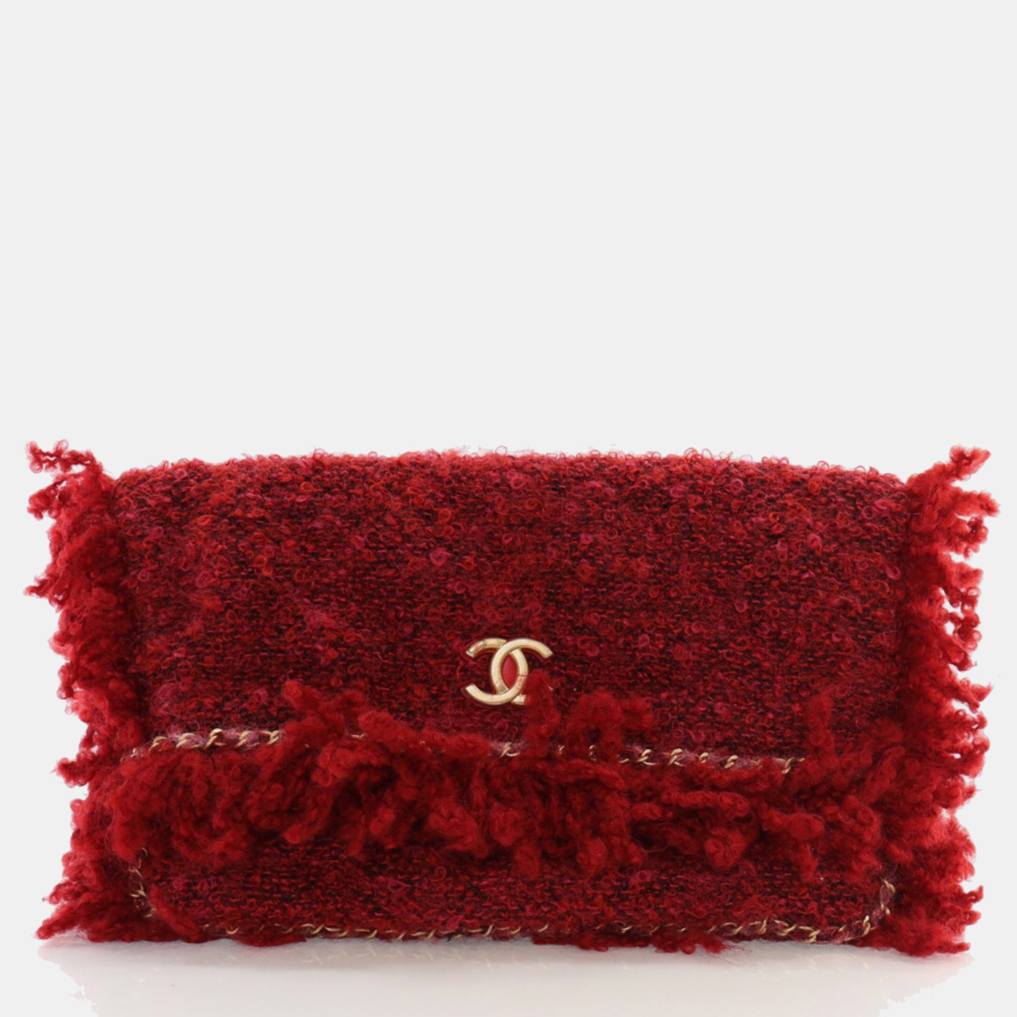 

Chanel Red Tweed Fringe Clutch