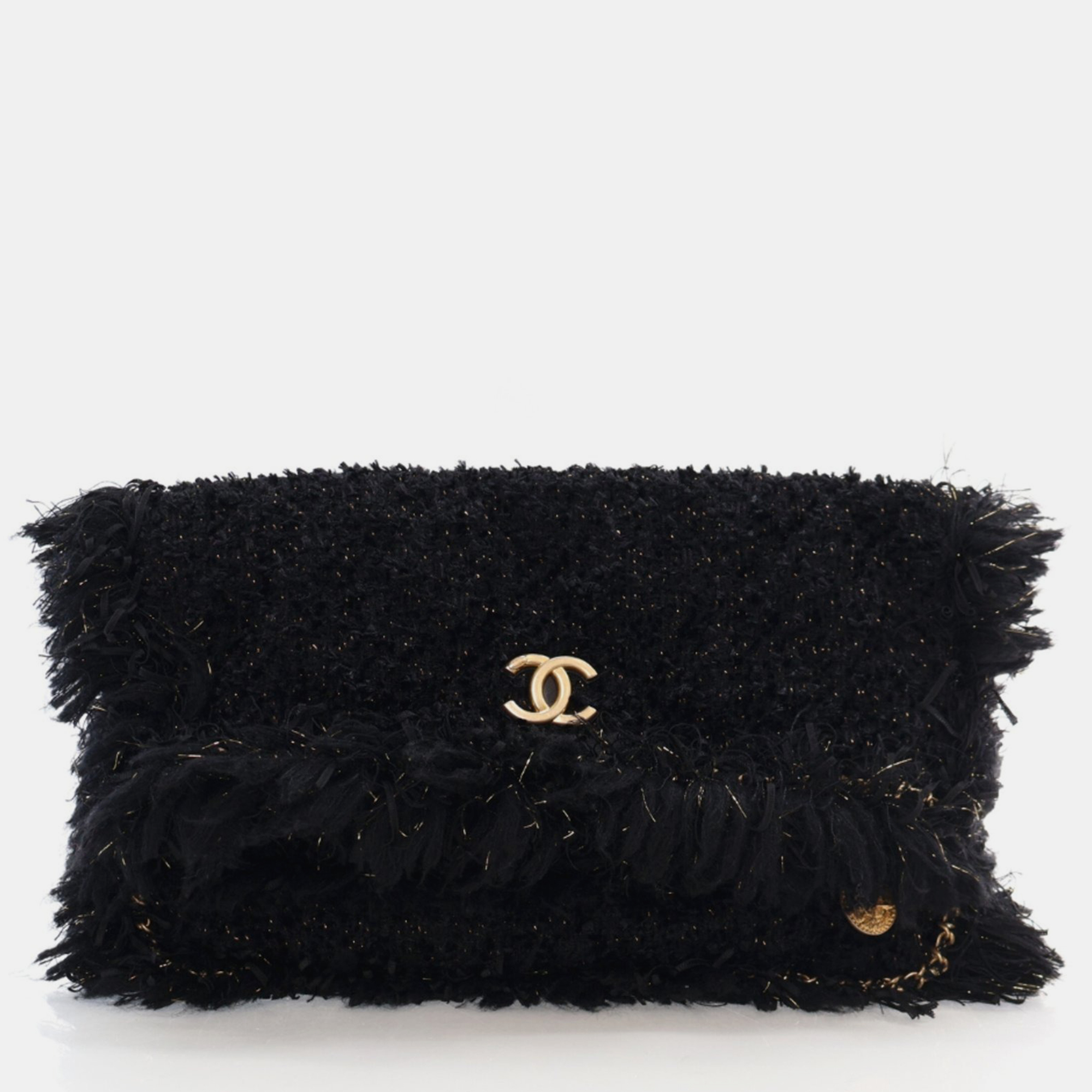 

Chanel Black Tweed Fringe Clutch