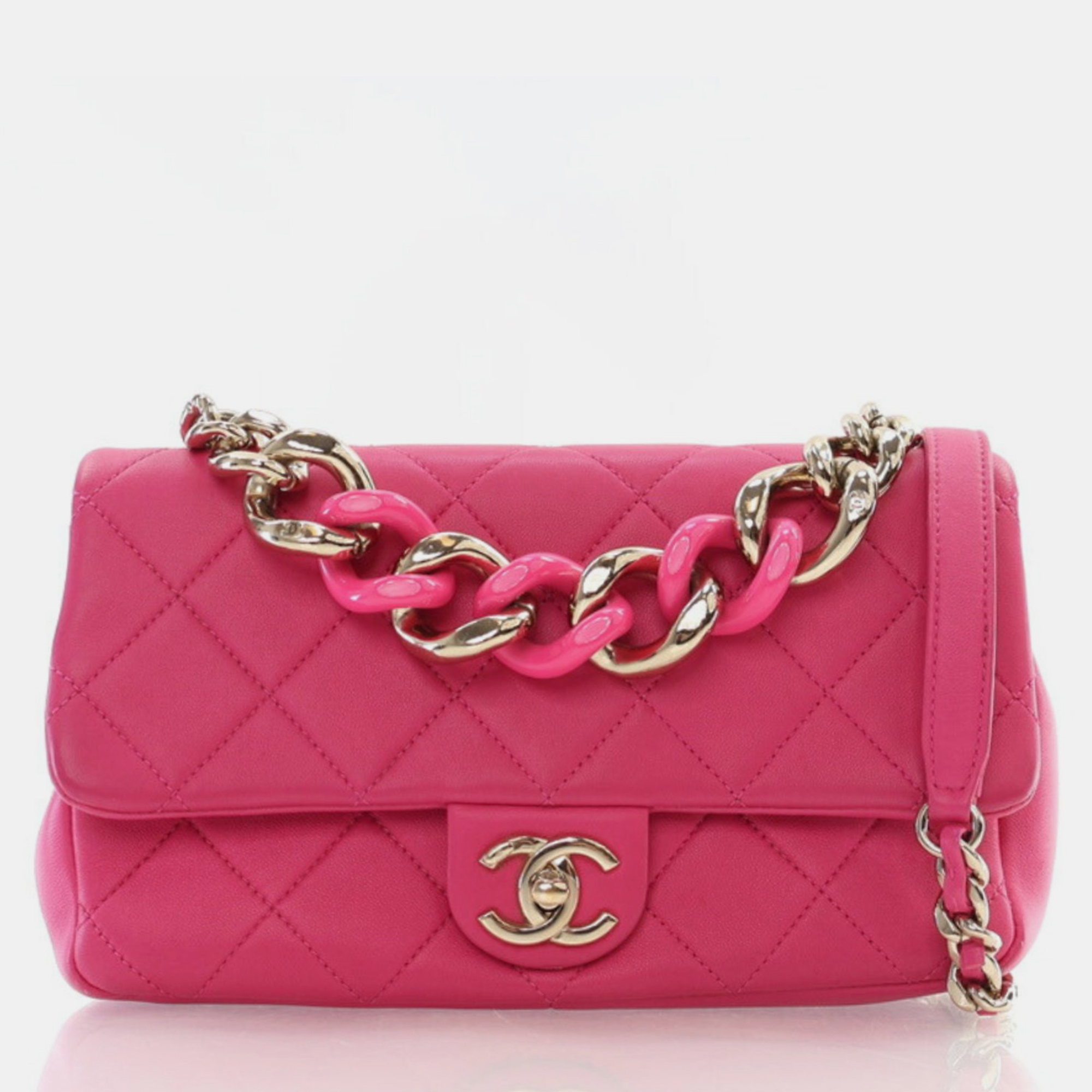 

Chanel Pink Calfskin Resin Elegant Chain Flap Bag