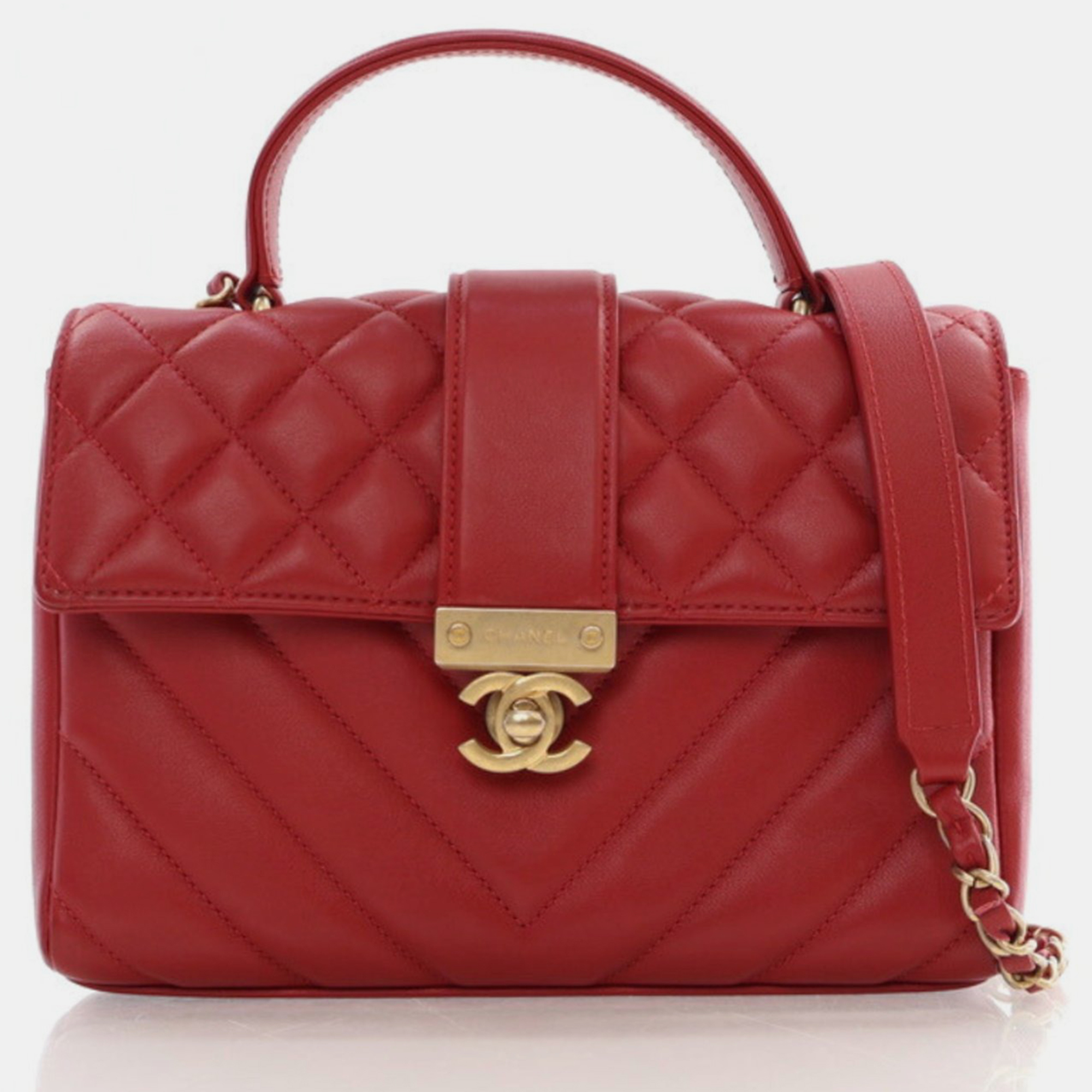 

Chanel Red Calfskin In the City Top Handle Bag