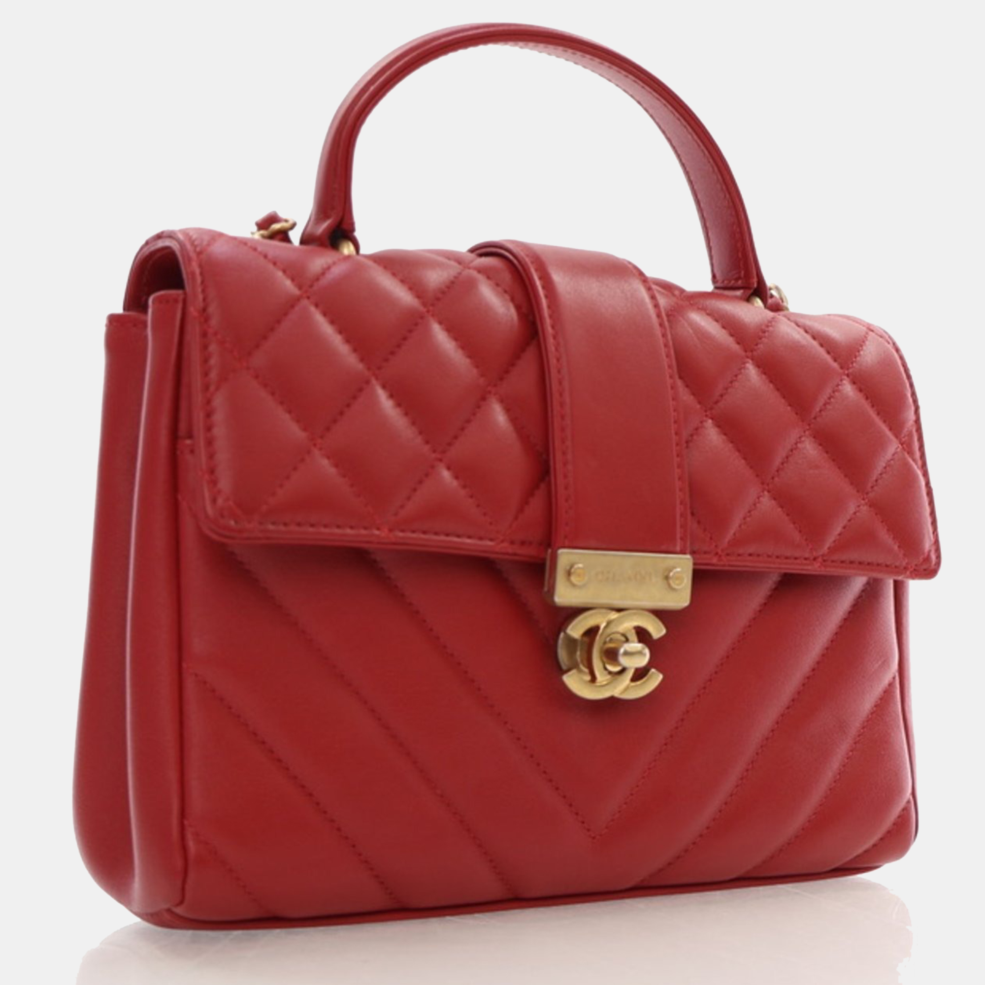 Chanel Red Calfskin In the City Top Handle Bag 
