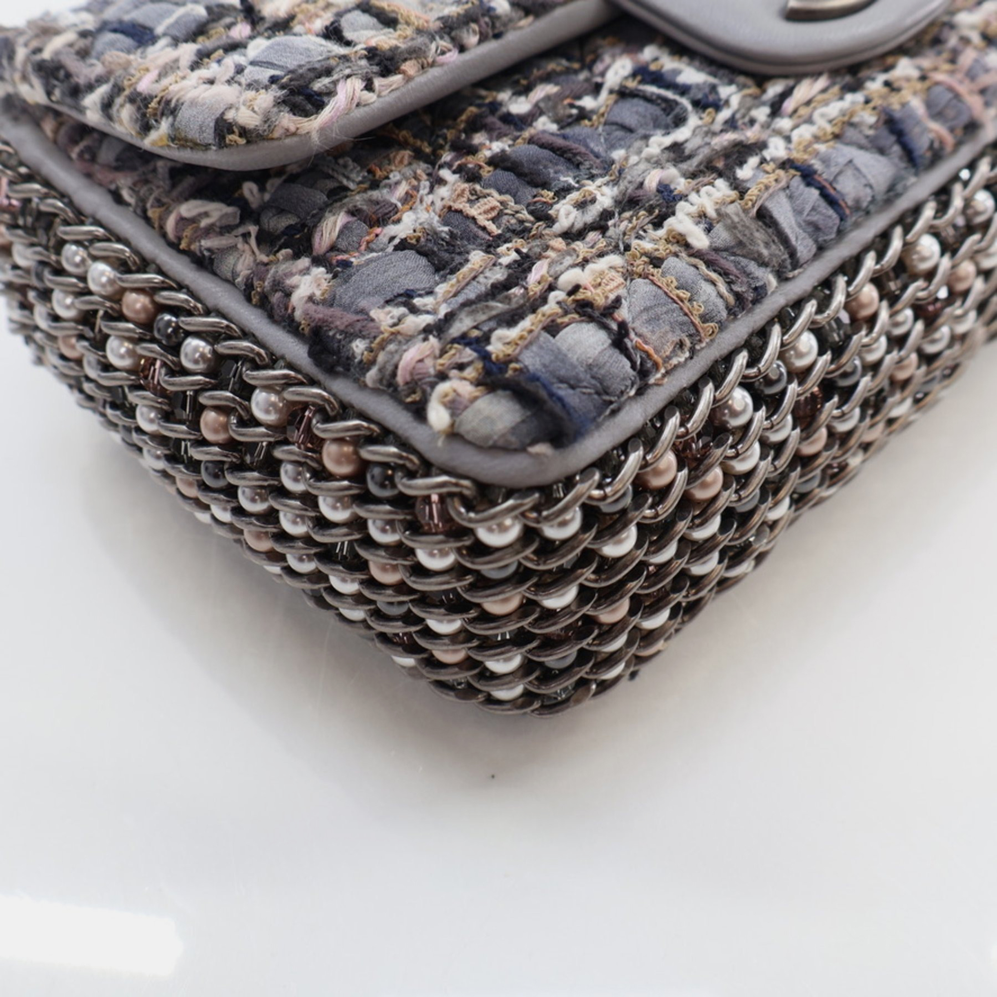 Chanel Mini Grey Multicolor Tweed River of Pearls Rectangle Flap RHW 