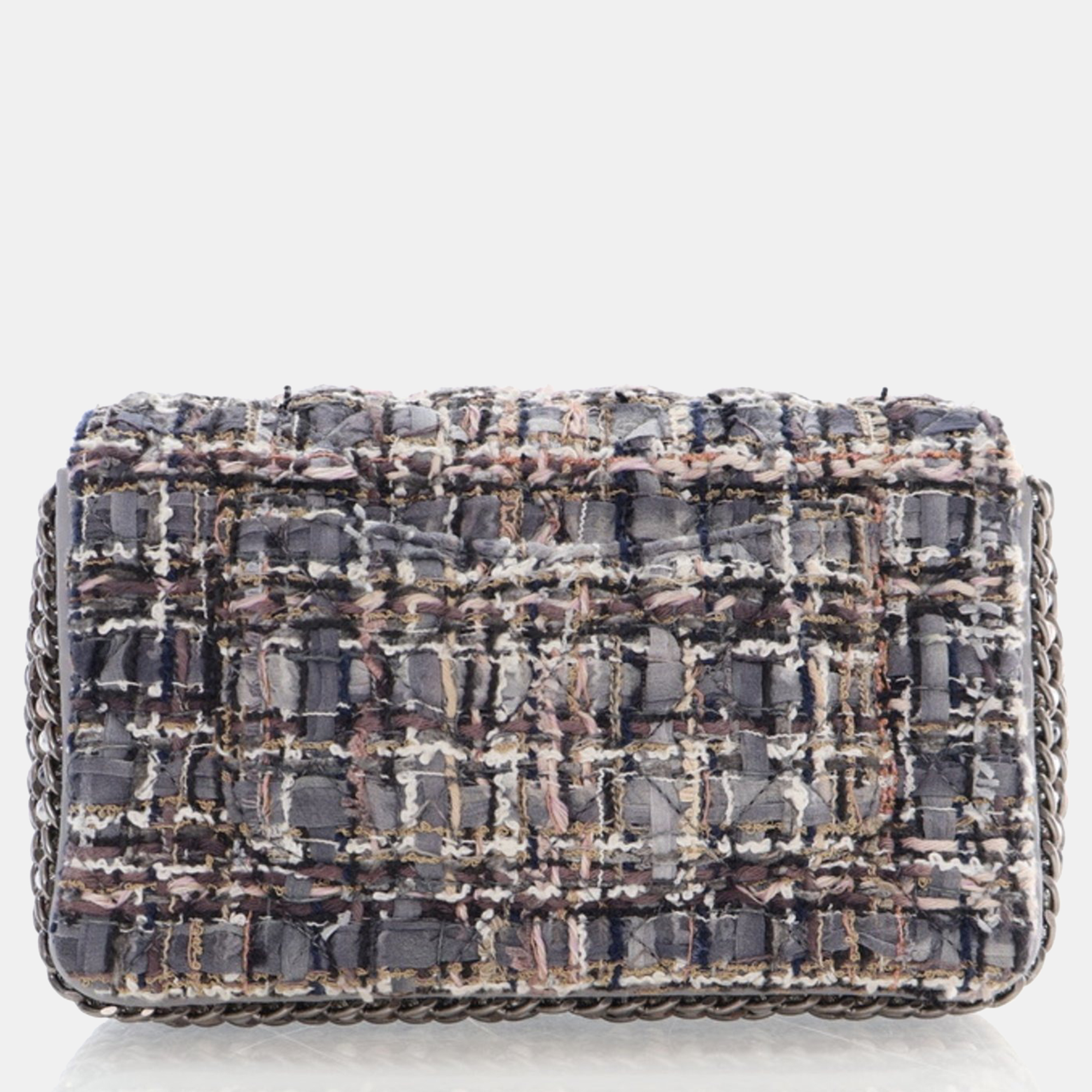 Chanel Mini Grey Multicolor Tweed River of Pearls Rectangle Flap RHW 