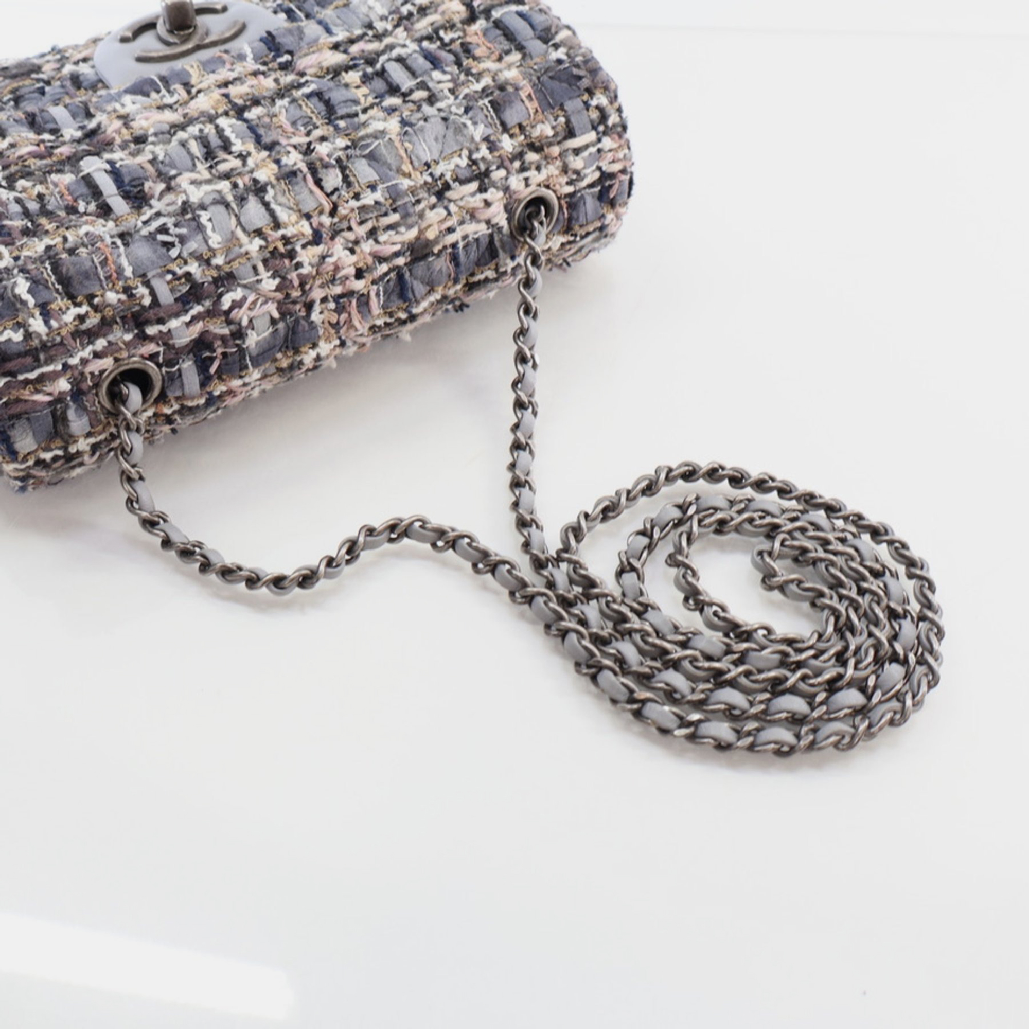 Chanel Mini Grey Multicolor Tweed River of Pearls Rectangle Flap RHW 