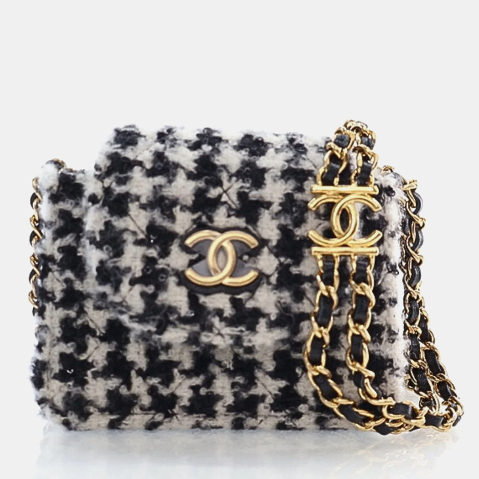 

Chanel Mini CC Accordion Flap Bag B/W Tweed, Black