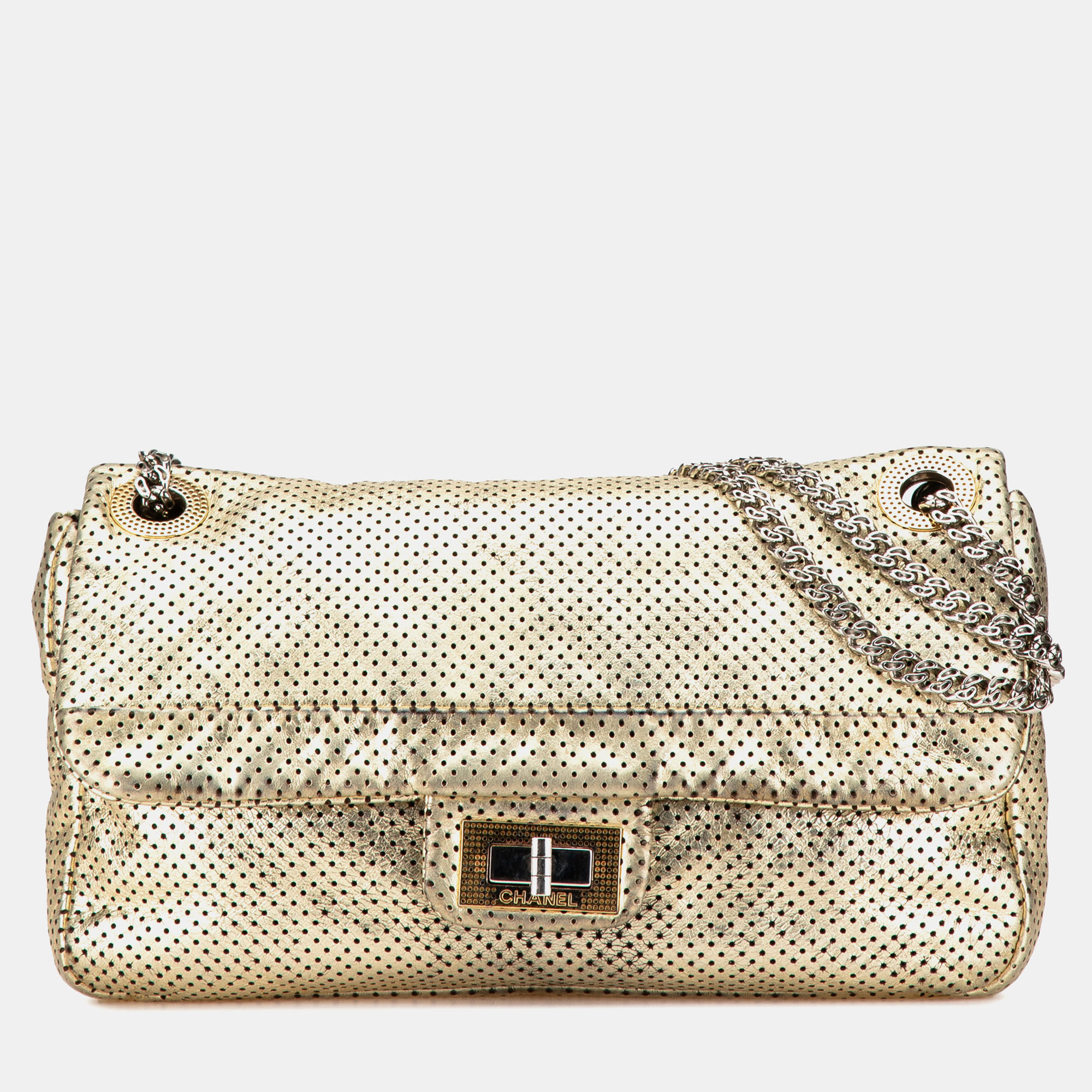 

Chanel Gold Medium Perforated Calfskin Reissue Drill Flap