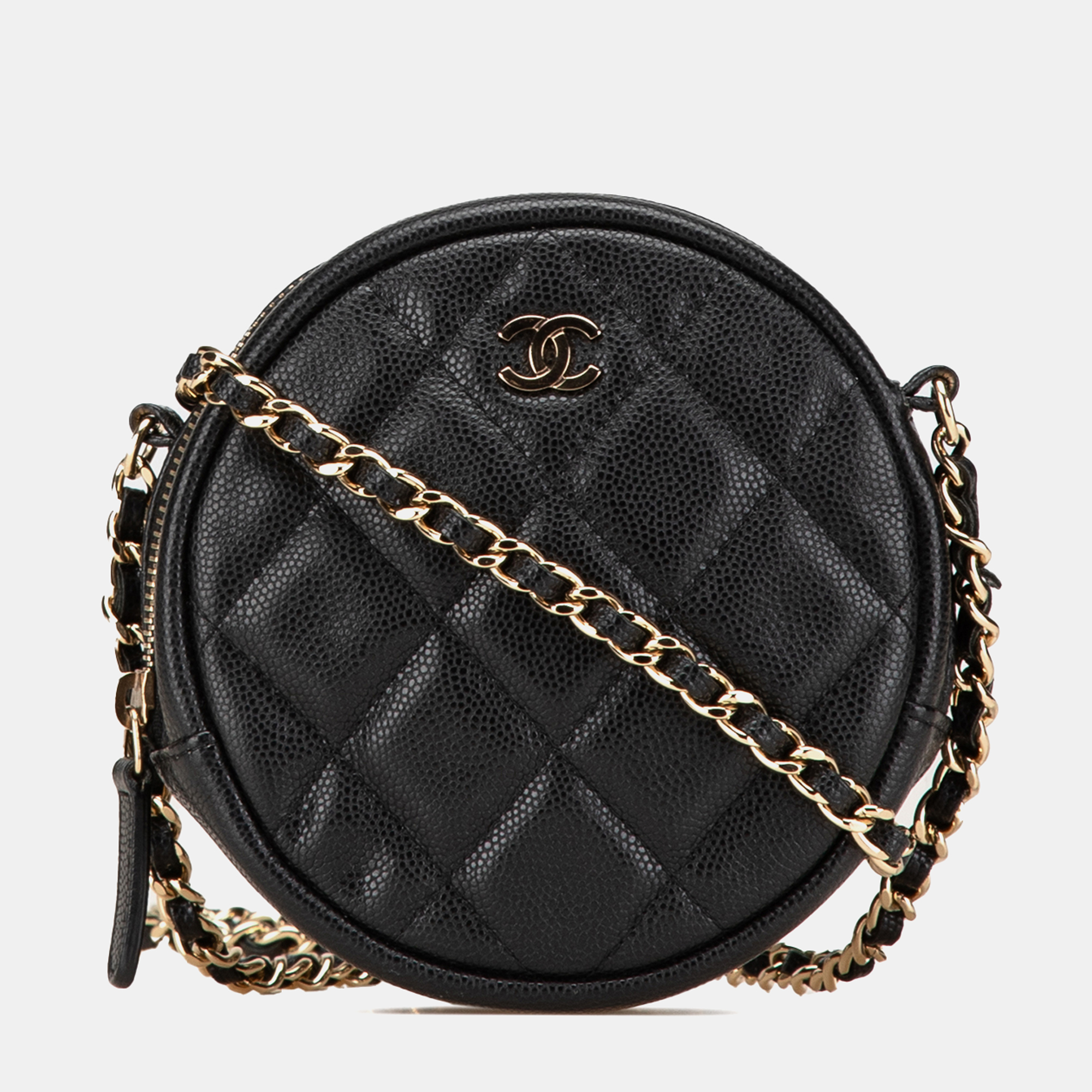 

Chanel Black CC Quilted Caviar Round Clutch With Chain