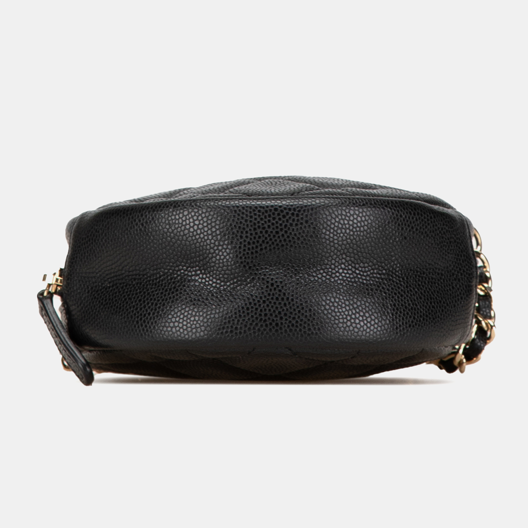 Chanel Black CC Quilted Caviar Round Clutch With Chain 