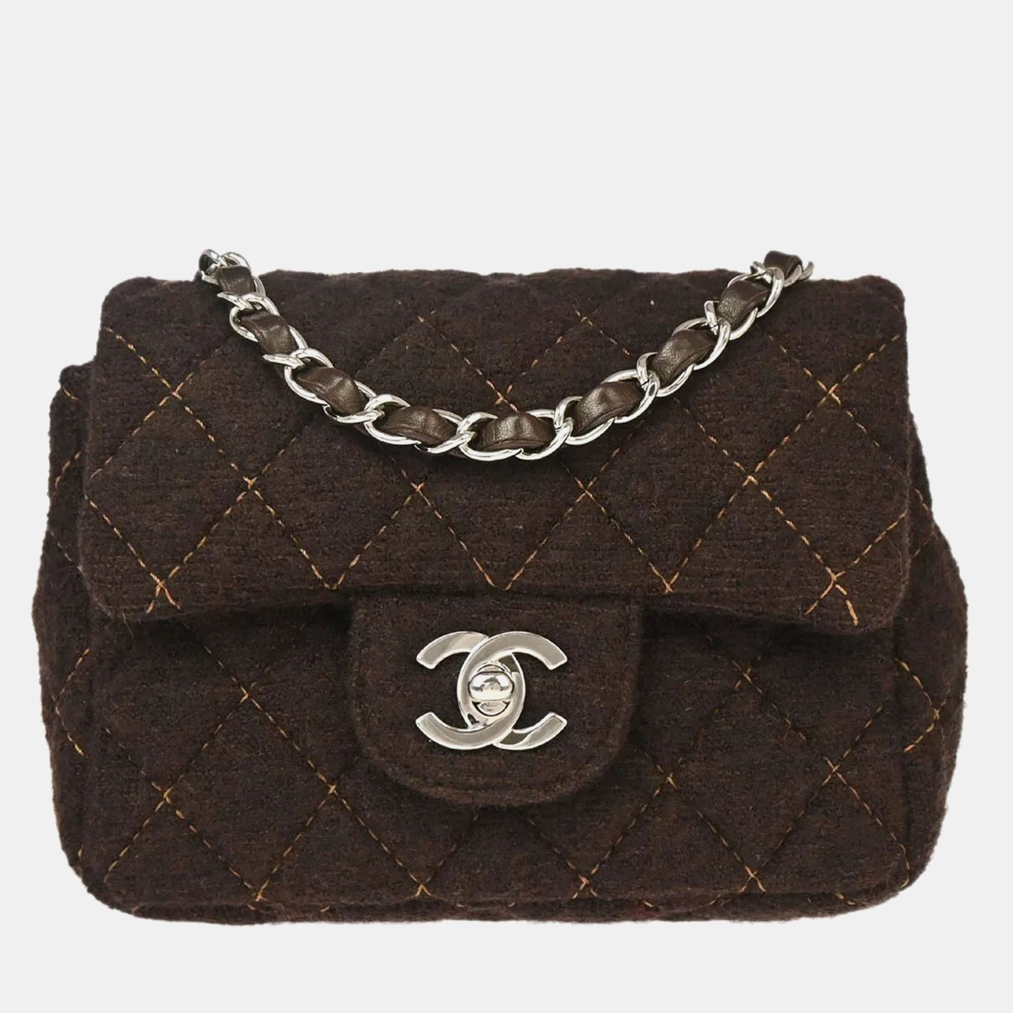 

Chanel Brown Wool Mini Classic Square Flap Shoulder Bag