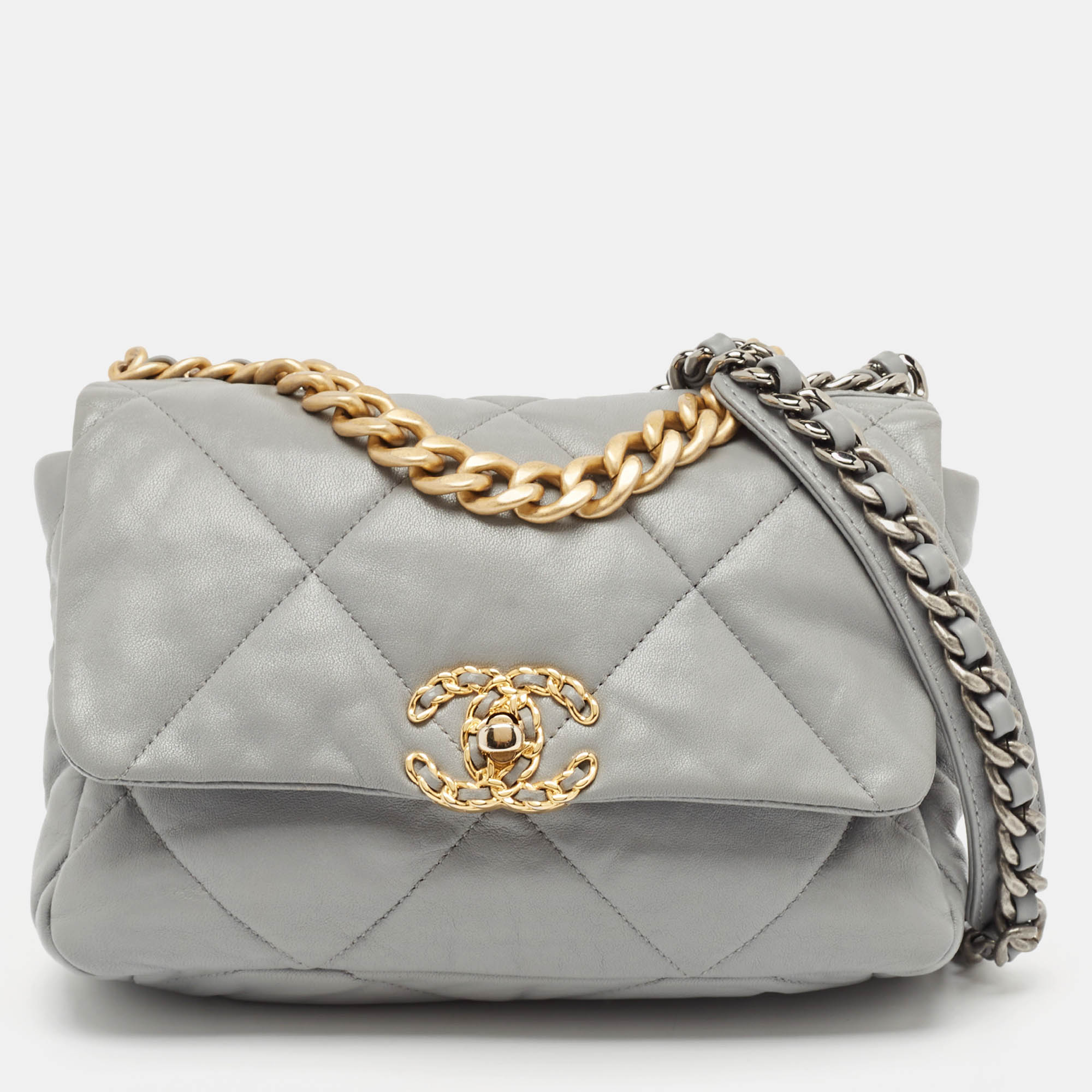 

Chanel Grey Quilted Leather Small 19 Flap Bag