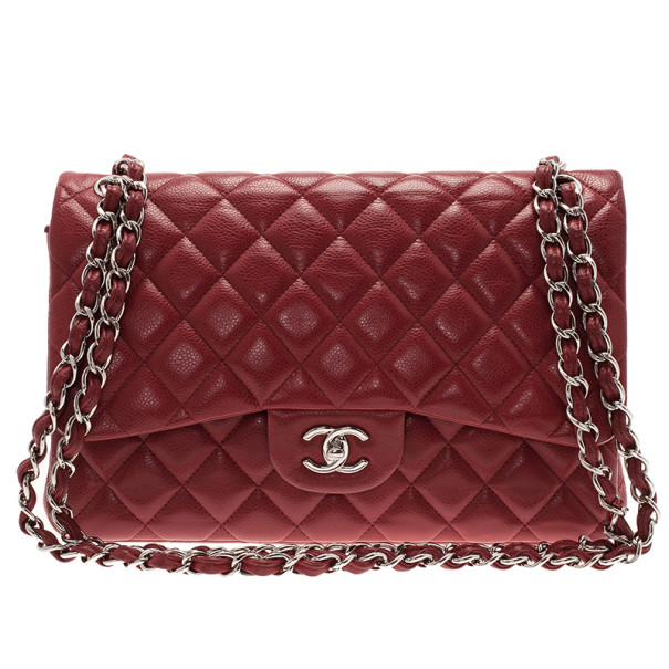 مملوكة مسبقًا Chanel Dark Red Caviar Jumbo Double Flap Bag