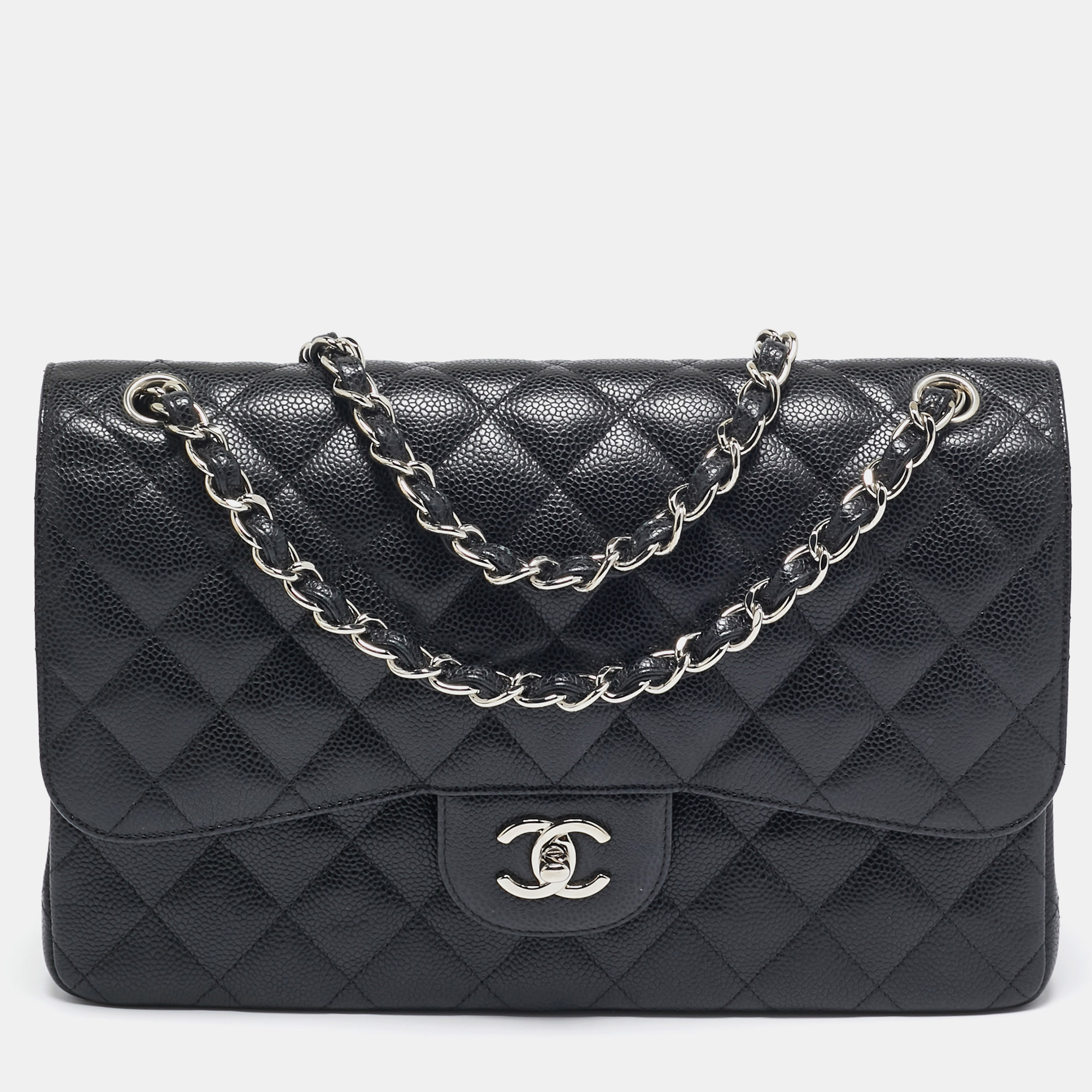 

Chanel Black Quilted Caviar Leather Jumbo Classic Double Flap Bag