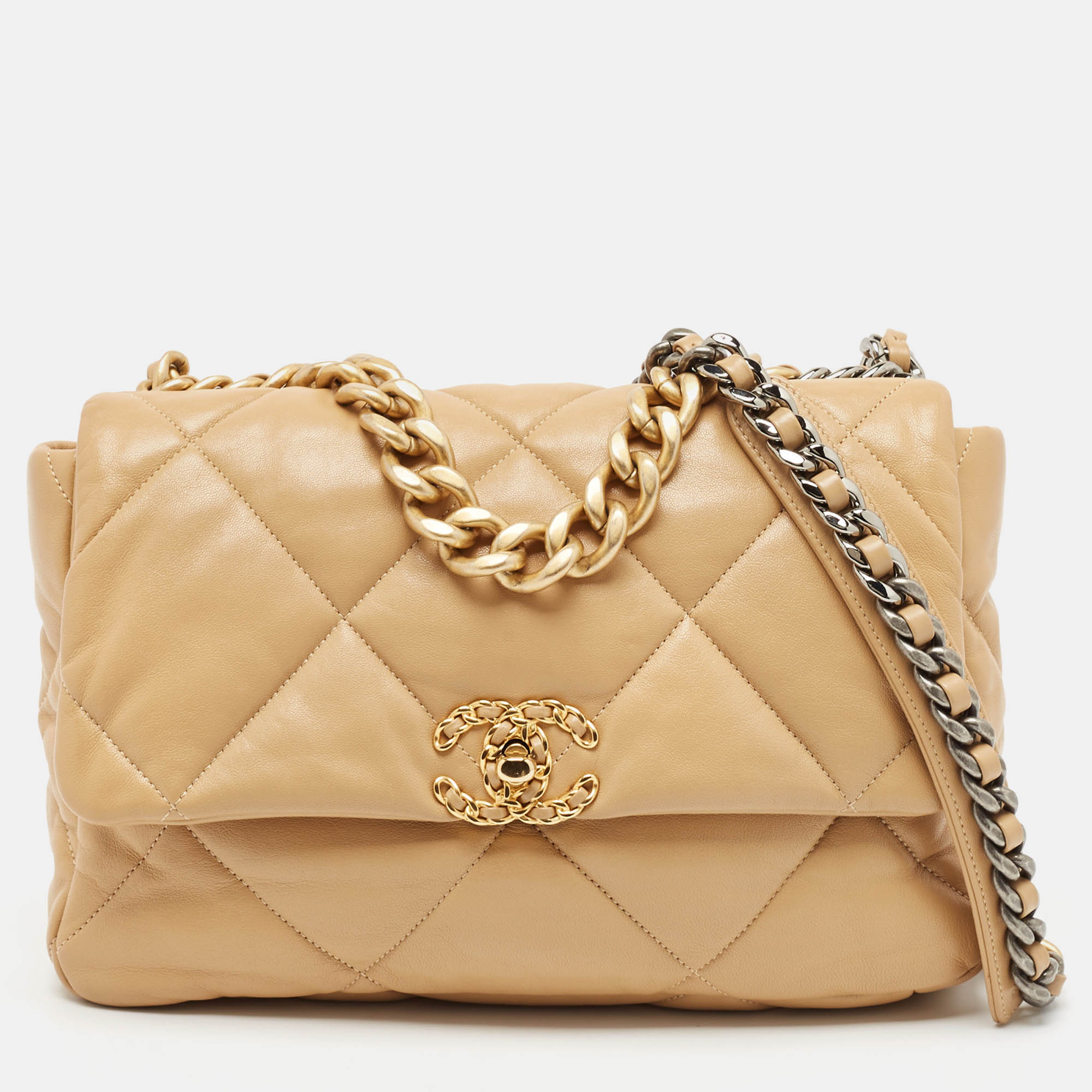 

Chanel Beige Quilted Leather Large 19 Flap Bag