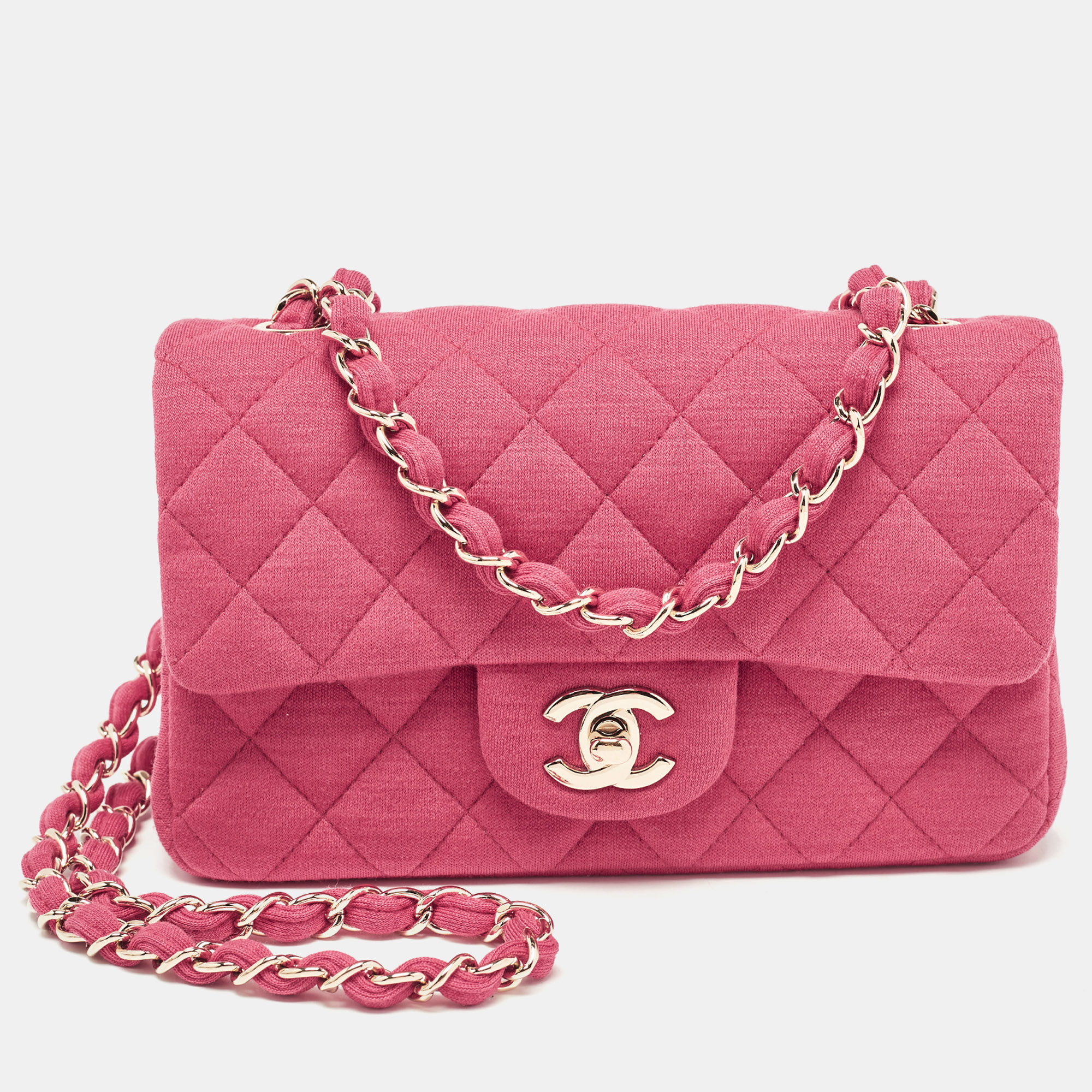 

Chanel Pink Quilted Jersey Small Classic Single Flap Bag