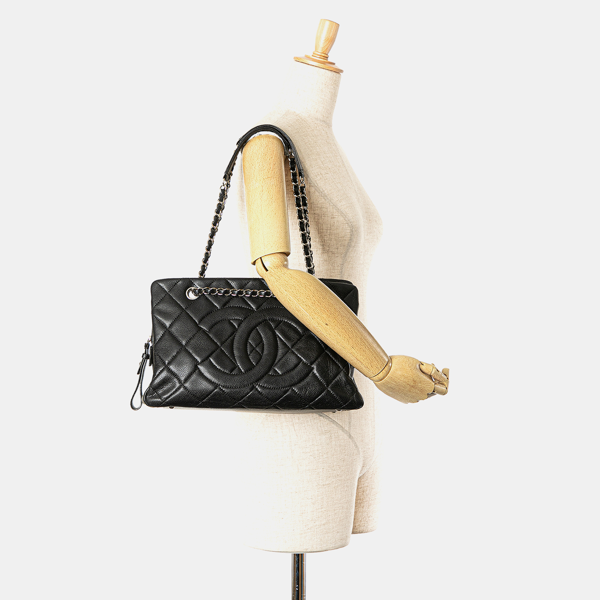 Chanel Black CC Quilted Caviar Chain Tote 