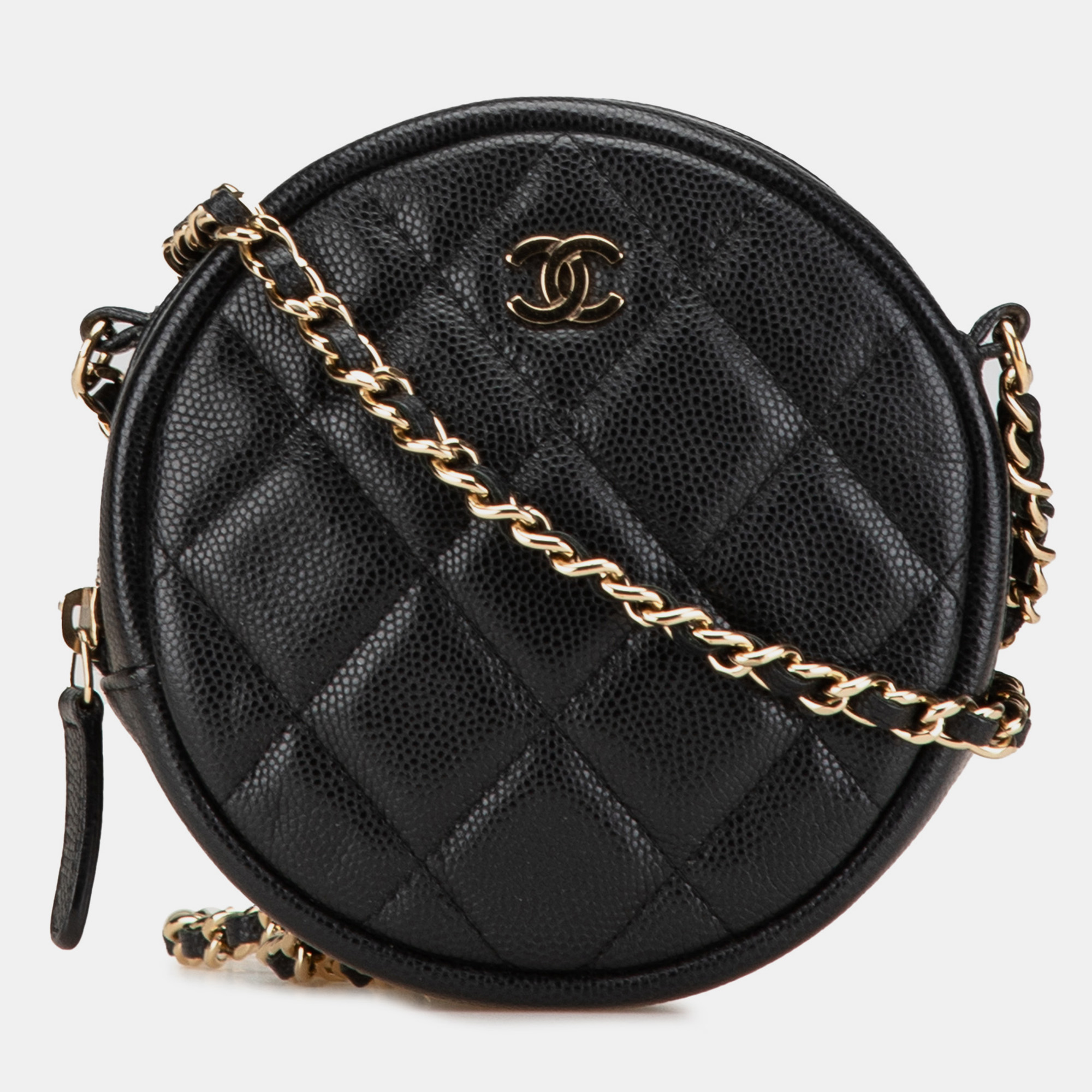 

Chanel Black CC Quilted Caviar Round Clutch With Chain