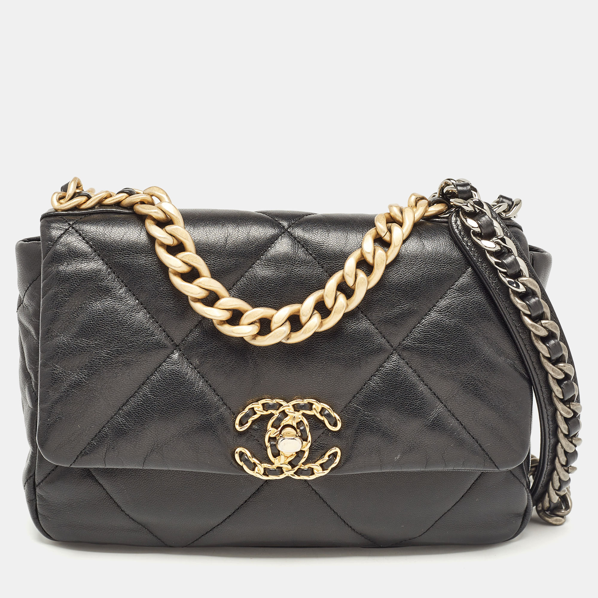 

Chanel Black Quilted Leather Medium 19 Flap Bag