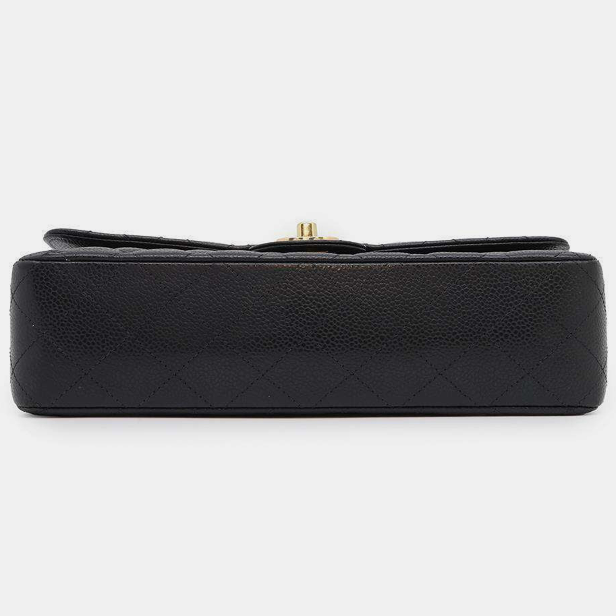 Chanel Black Caviar Leather Double Flap Chain Shoulder Bag 