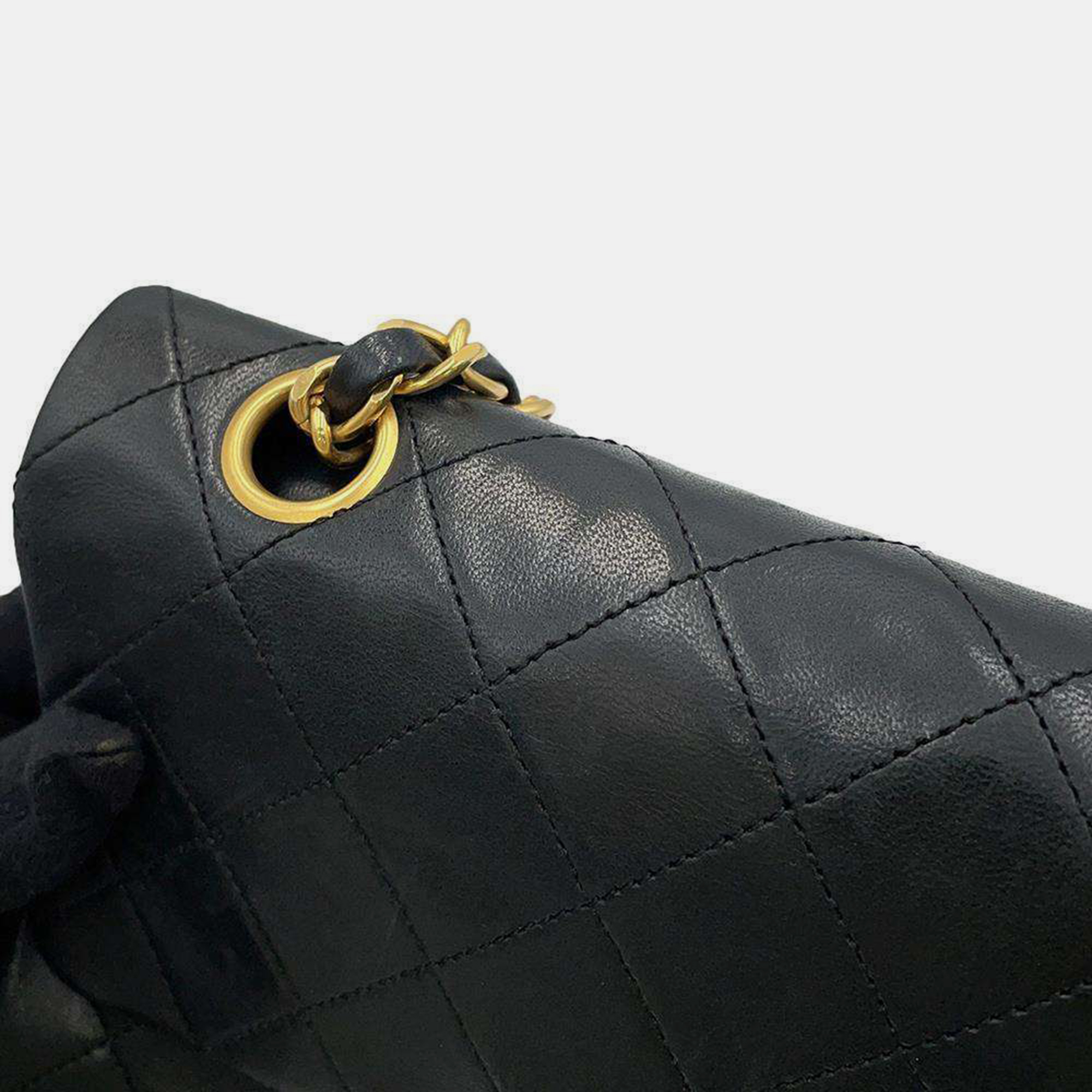 Chanel Black Lambskin Double Flap Chain Shoulder Bag 