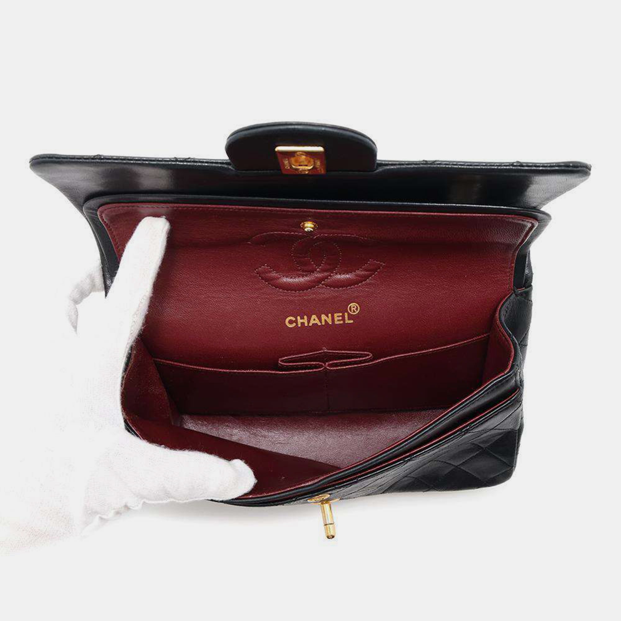 Chanel Black Lambskin Double Flap Chain Shoulder Bag 