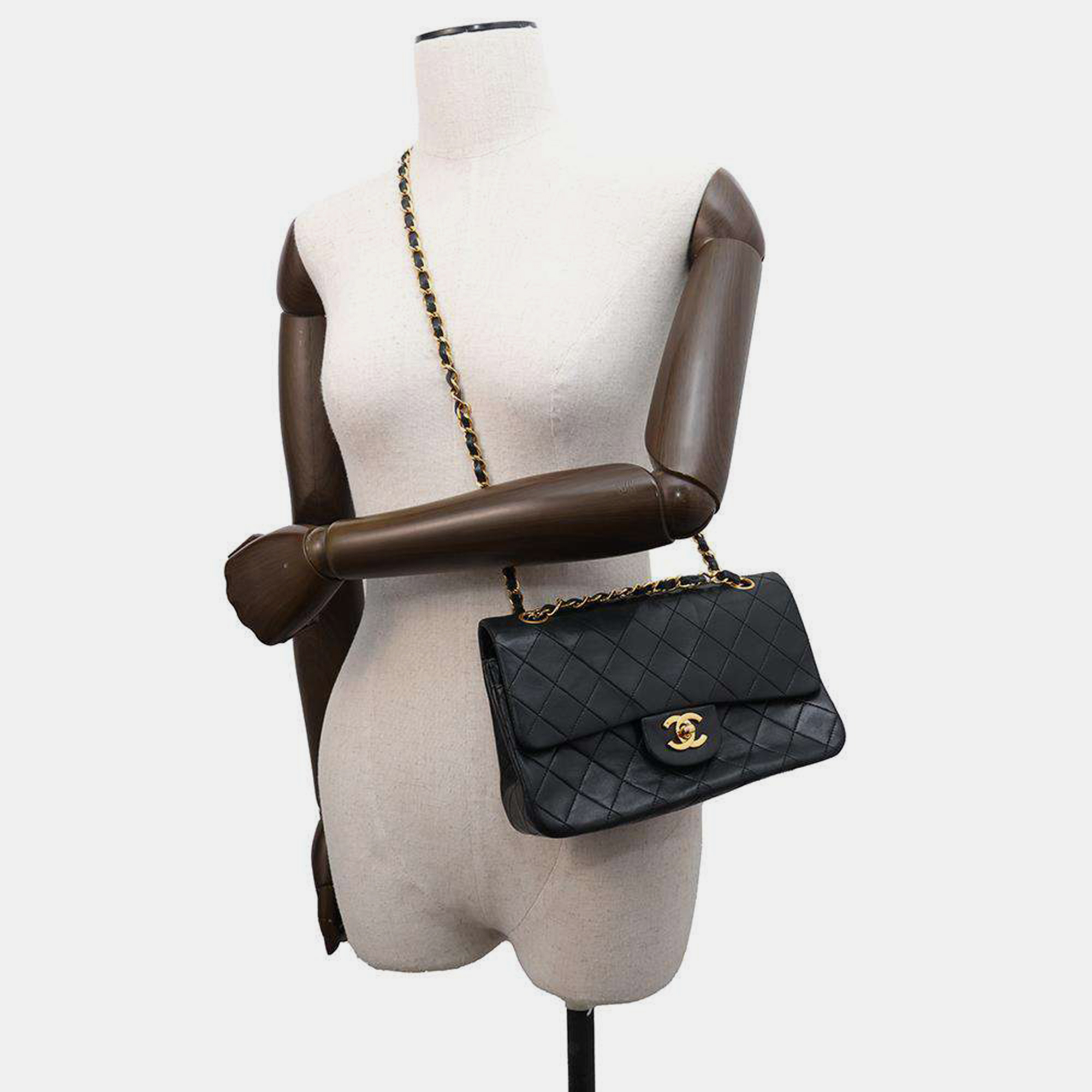 Chanel Black Lambskin Double Flap Chain Shoulder Bag 