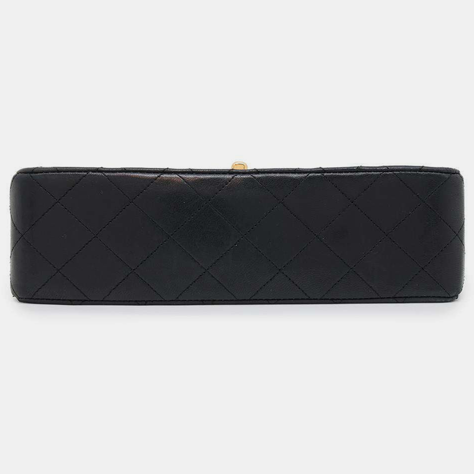 Chanel Black Lambskin Double Flap Chain Shoulder Bag 