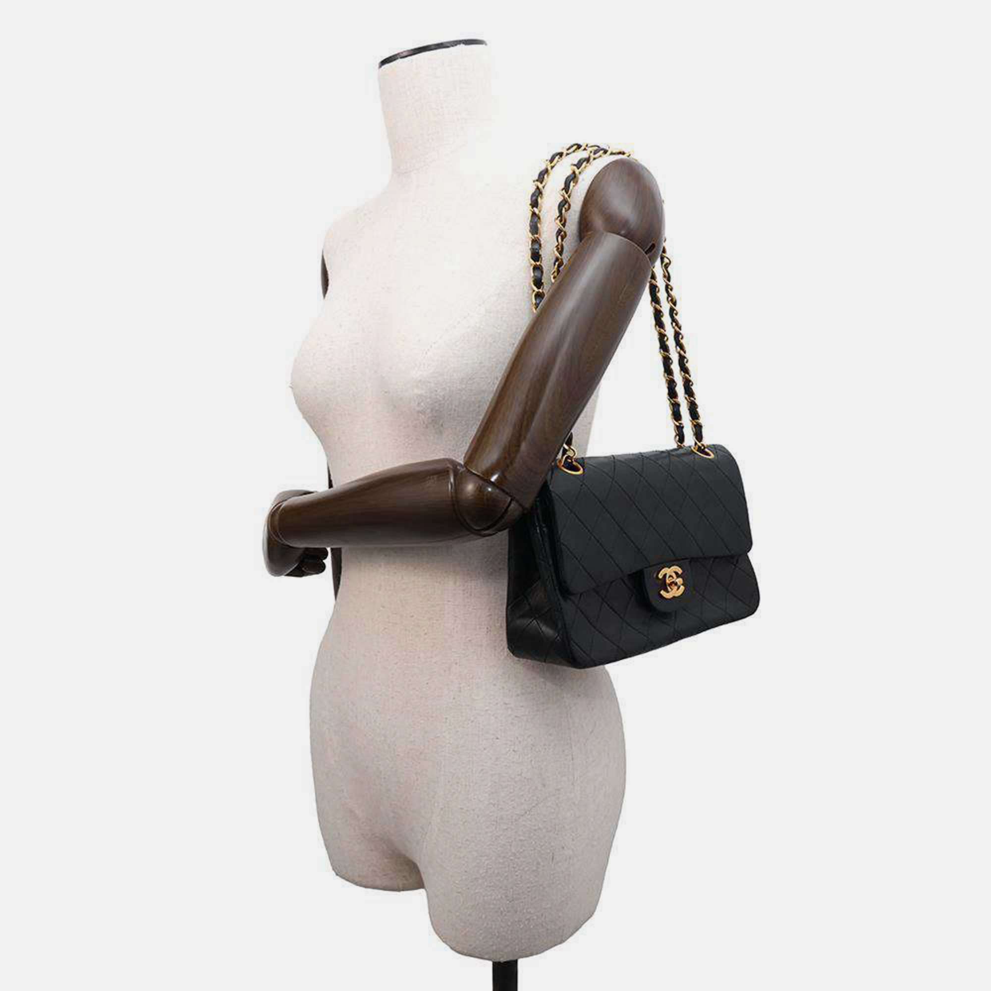 Chanel Black Lambskin Double Flap Chain Shoulder Bag 